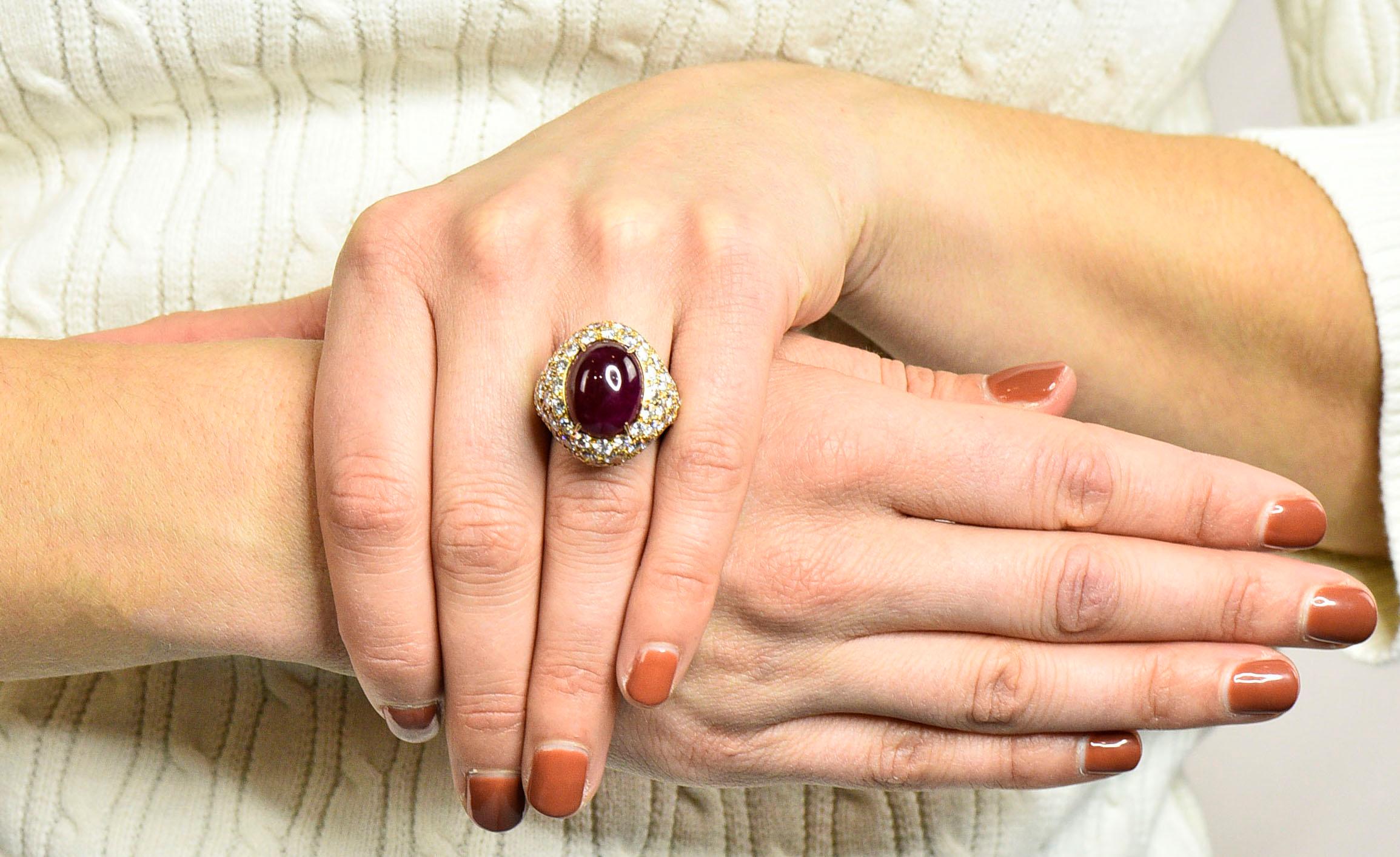 1980s Vintage 22.60 Carat Ruby Diamond 18 Karat Gold Cocktail Ring 7