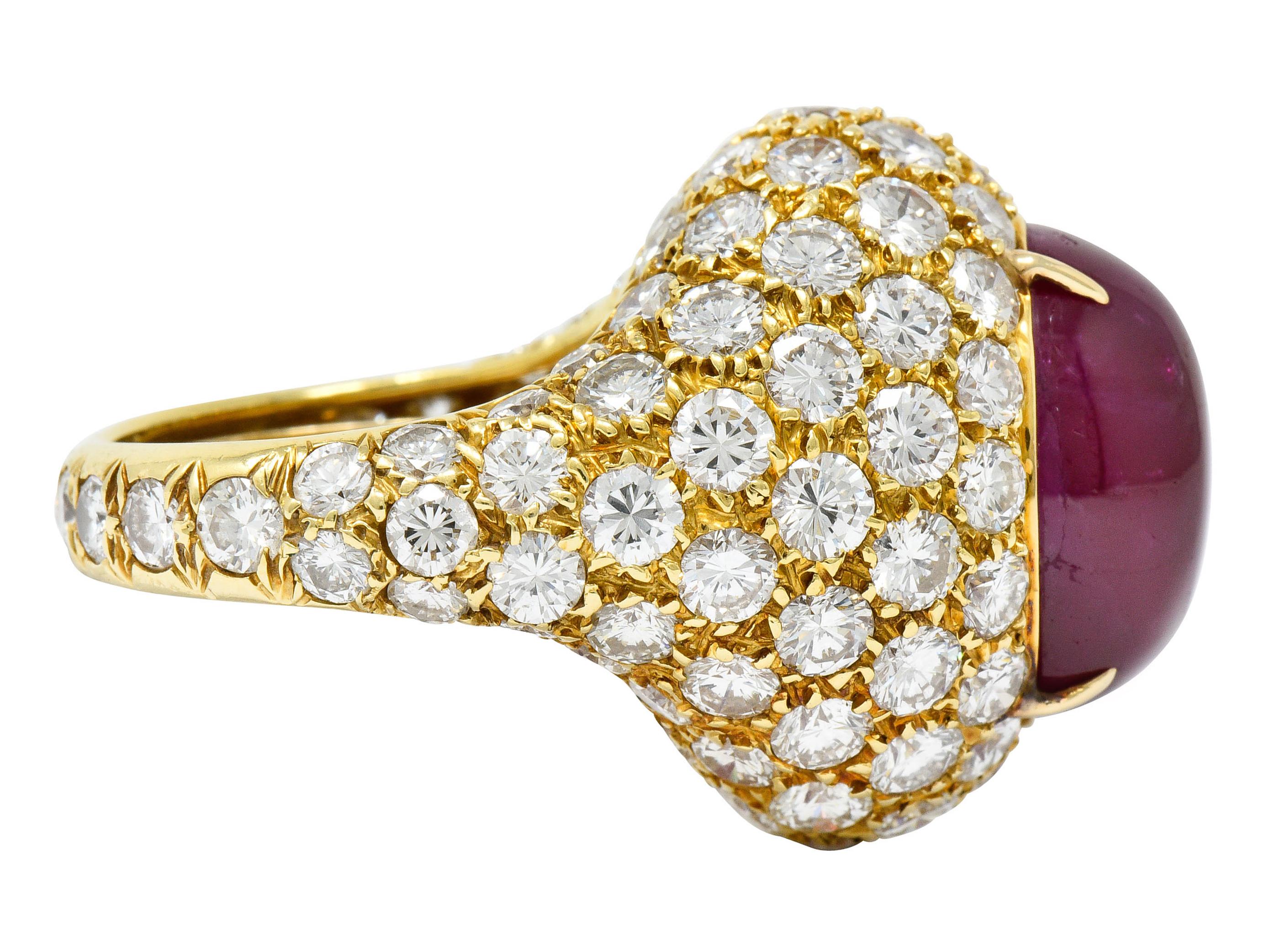 Contemporary 1980s Vintage 22.60 Carat Ruby Diamond 18 Karat Gold Cocktail Ring