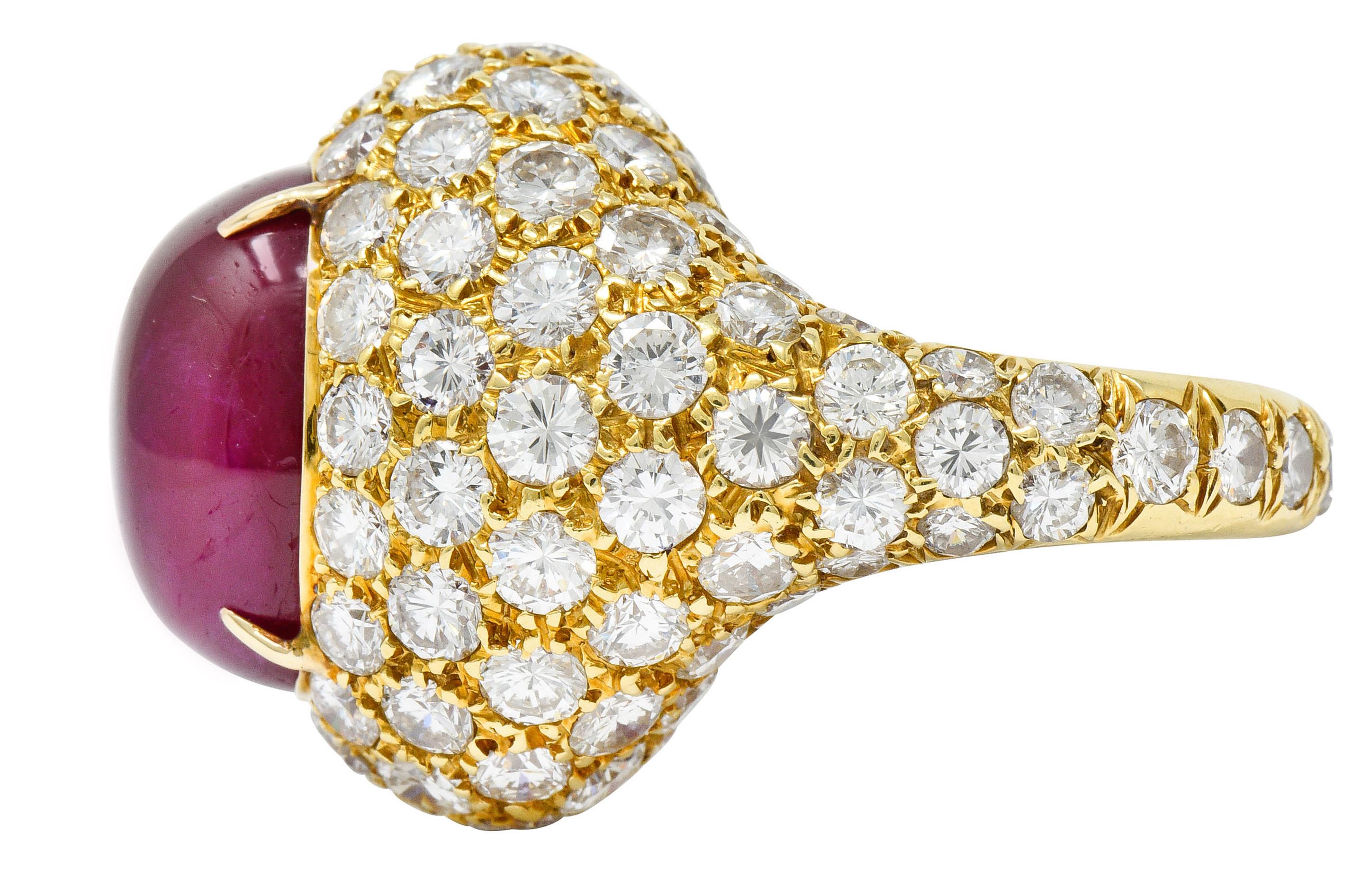1980s Vintage 22.60 Carat Ruby Diamond 18 Karat Gold Cocktail Ring In Excellent Condition In Philadelphia, PA