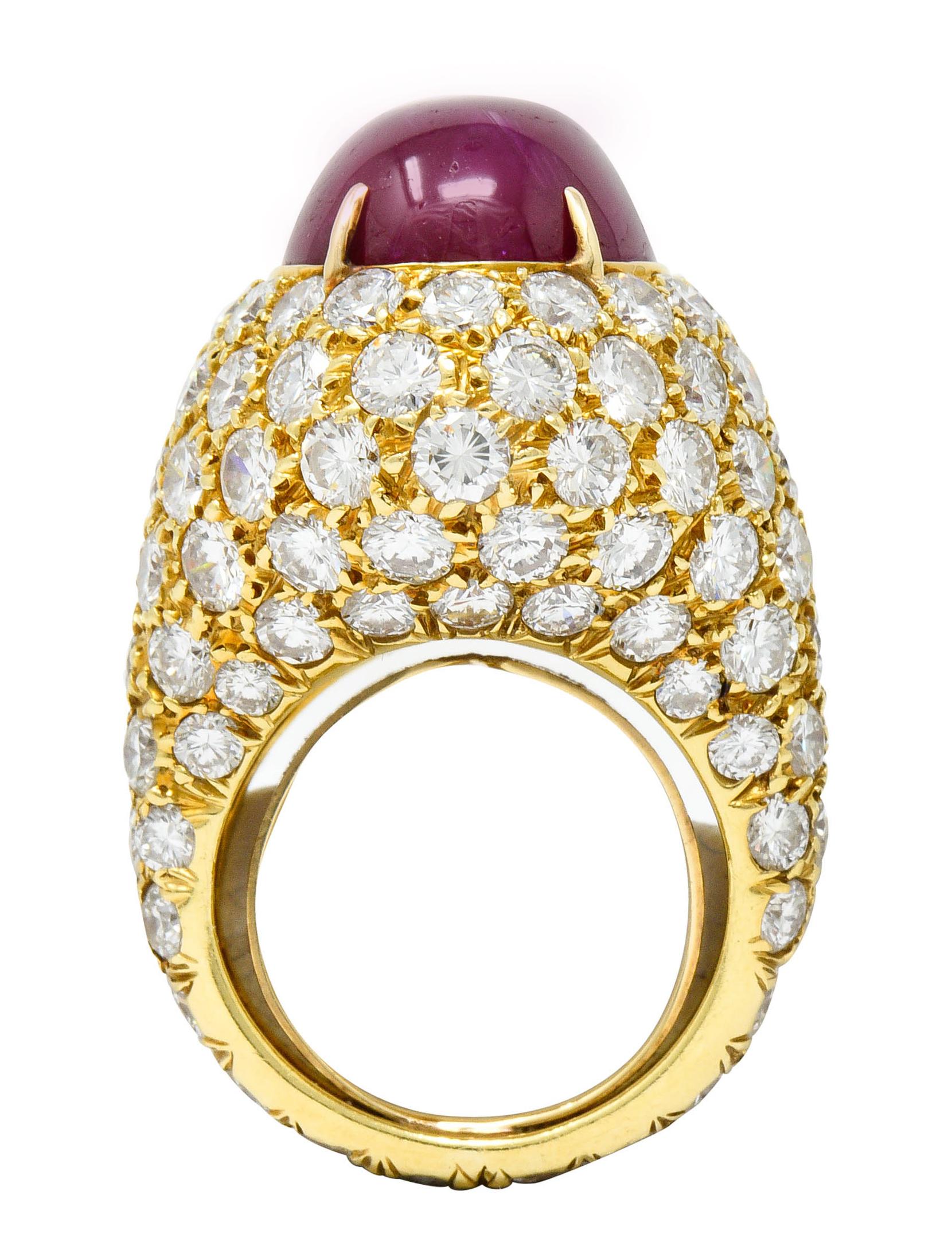 1980s Vintage 22.60 Carat Ruby Diamond 18 Karat Gold Cocktail Ring 1