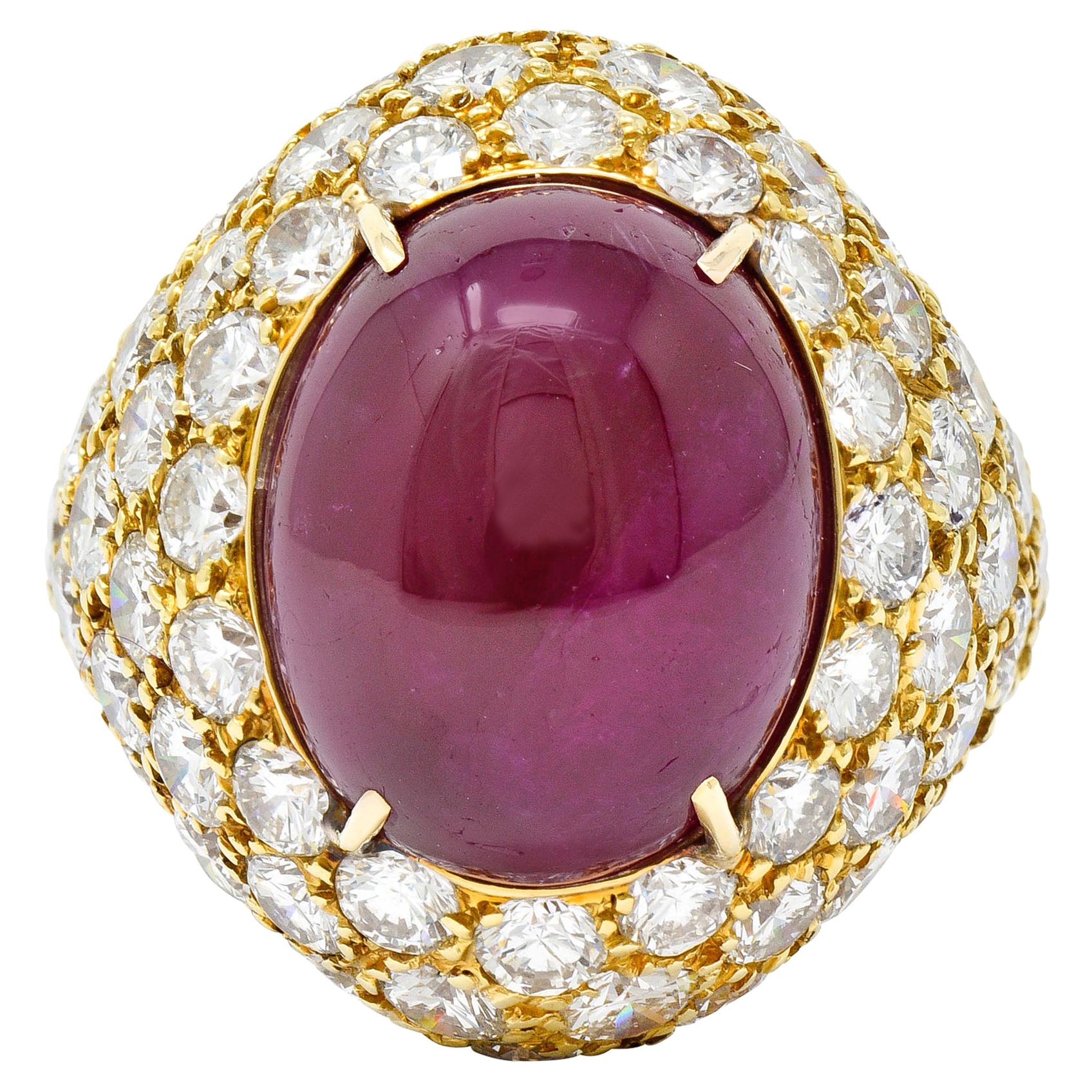 1980s Vintage 22.60 Carat Ruby Diamond 18 Karat Gold Cocktail Ring
