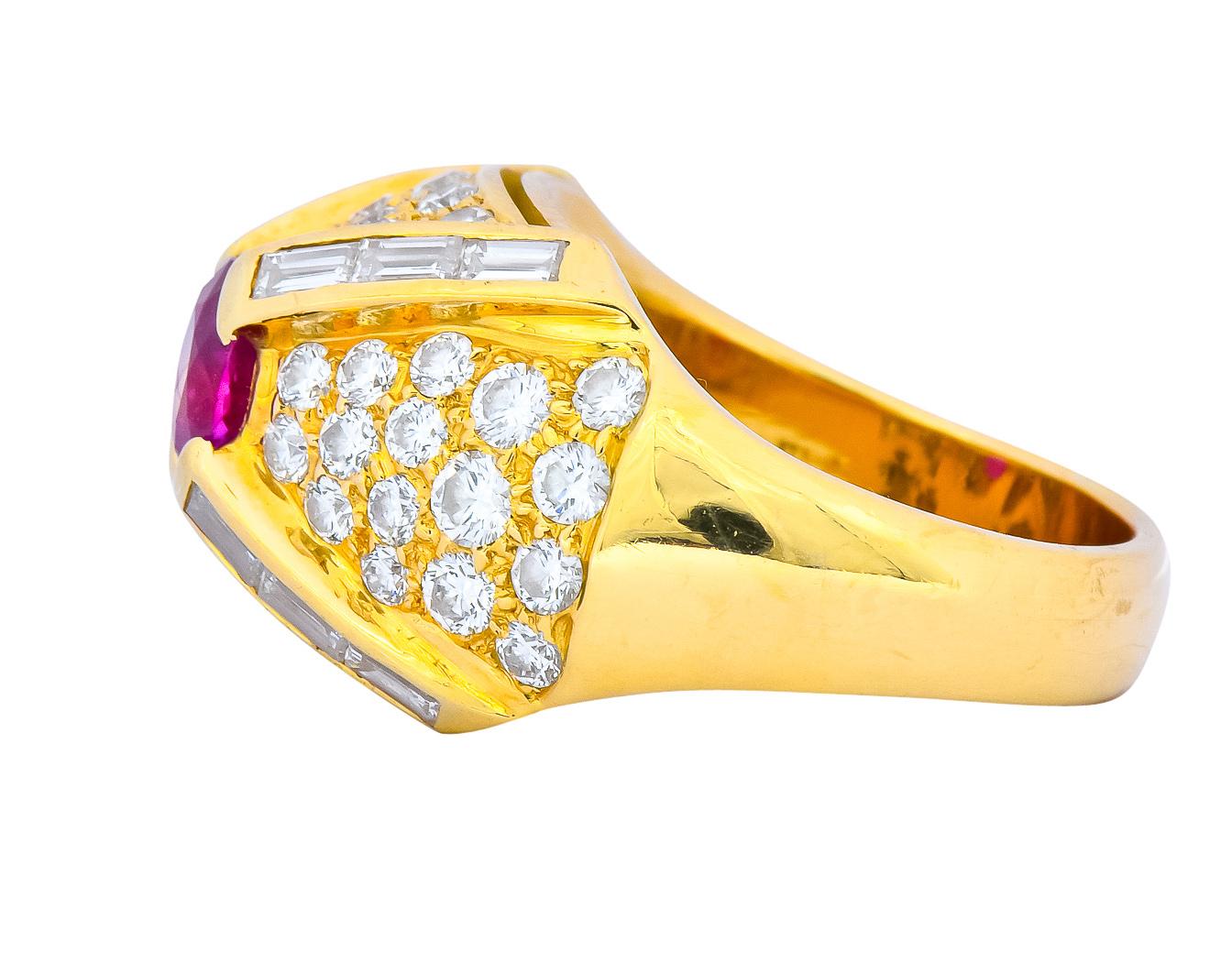 1980s Vintage 3.75 Carat Ruby Diamond 18 Karat Gold Cocktail Ring In Excellent Condition In Philadelphia, PA