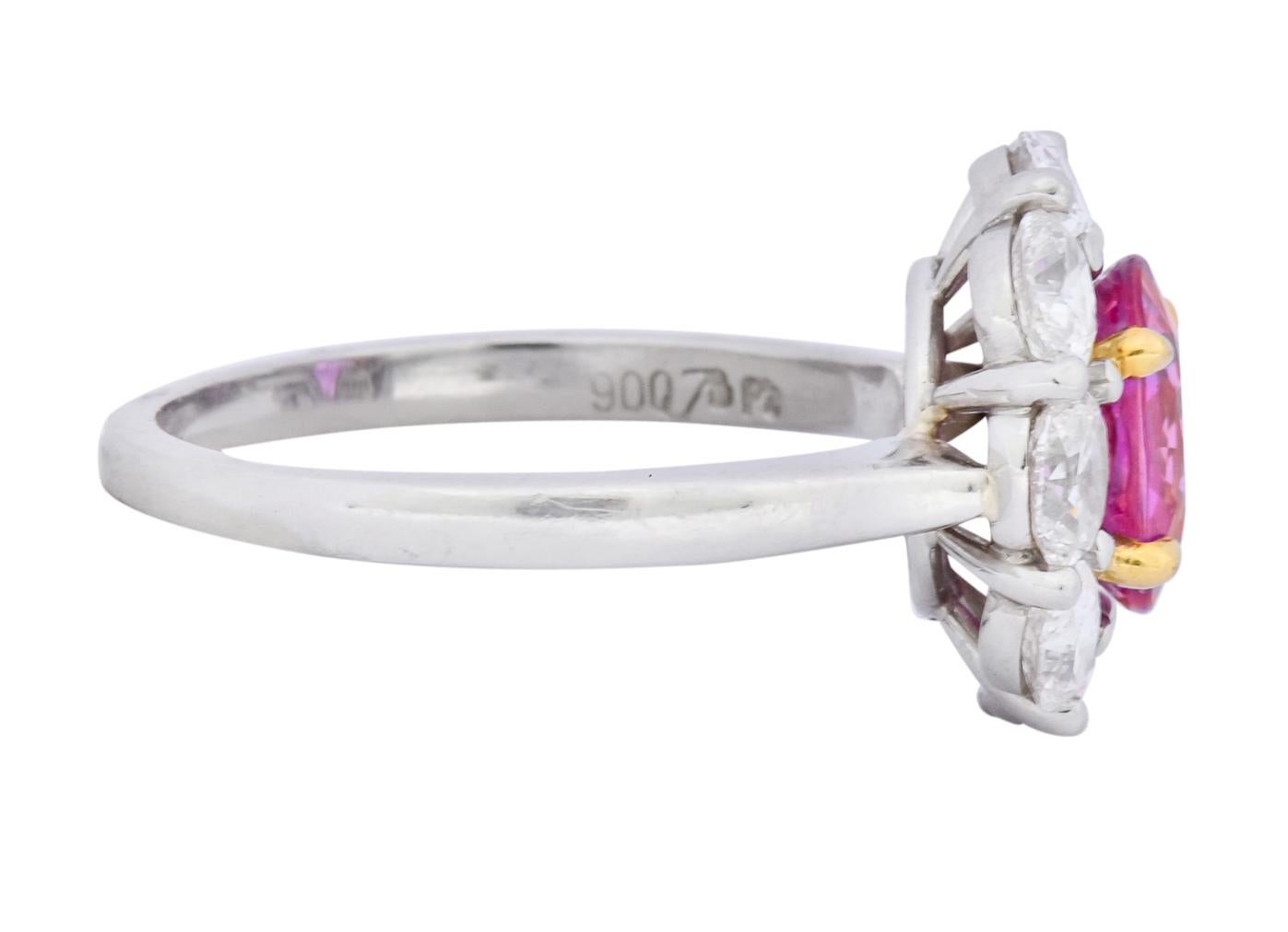Contemporary 1980s Vintage 4.25 Carat Pink Sapphire Diamond Platinum Cluster Ring