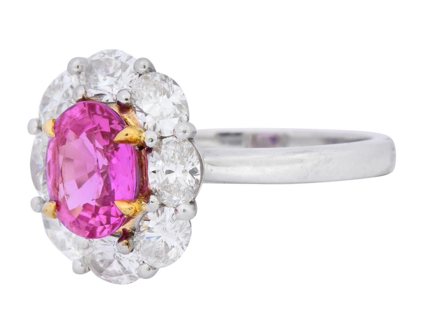 Women's or Men's 1980s Vintage 4.25 Carat Pink Sapphire Diamond Platinum Cluster Ring