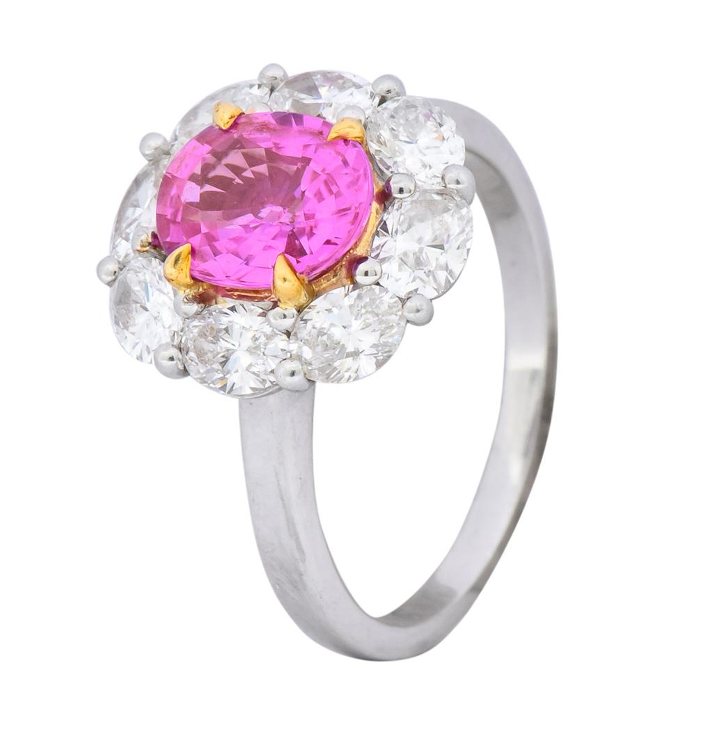 1980s Vintage 4.25 Carat Pink Sapphire Diamond Platinum Cluster Ring 1