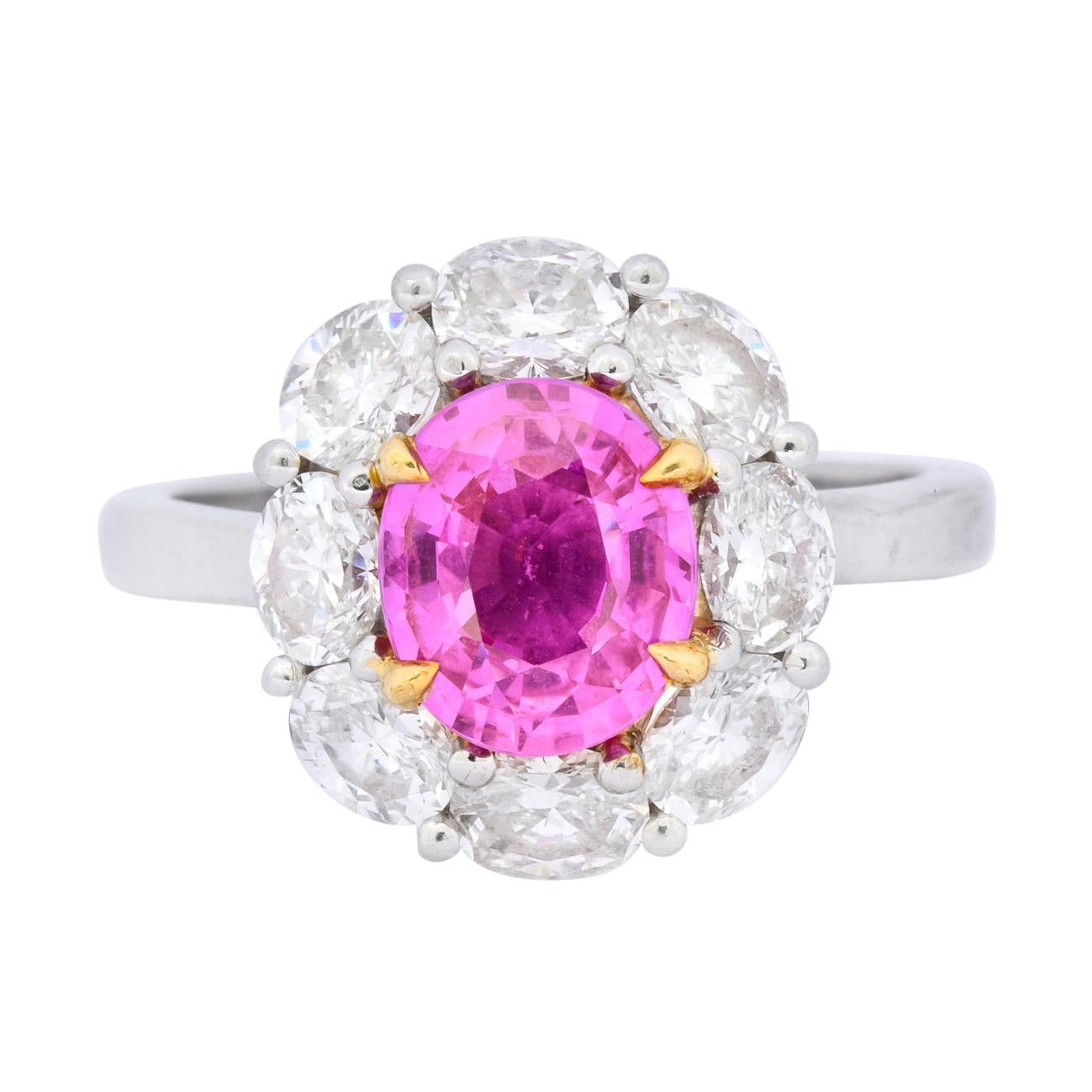 1980s Vintage 4.25 Carat Pink Sapphire Diamond Platinum Cluster Ring