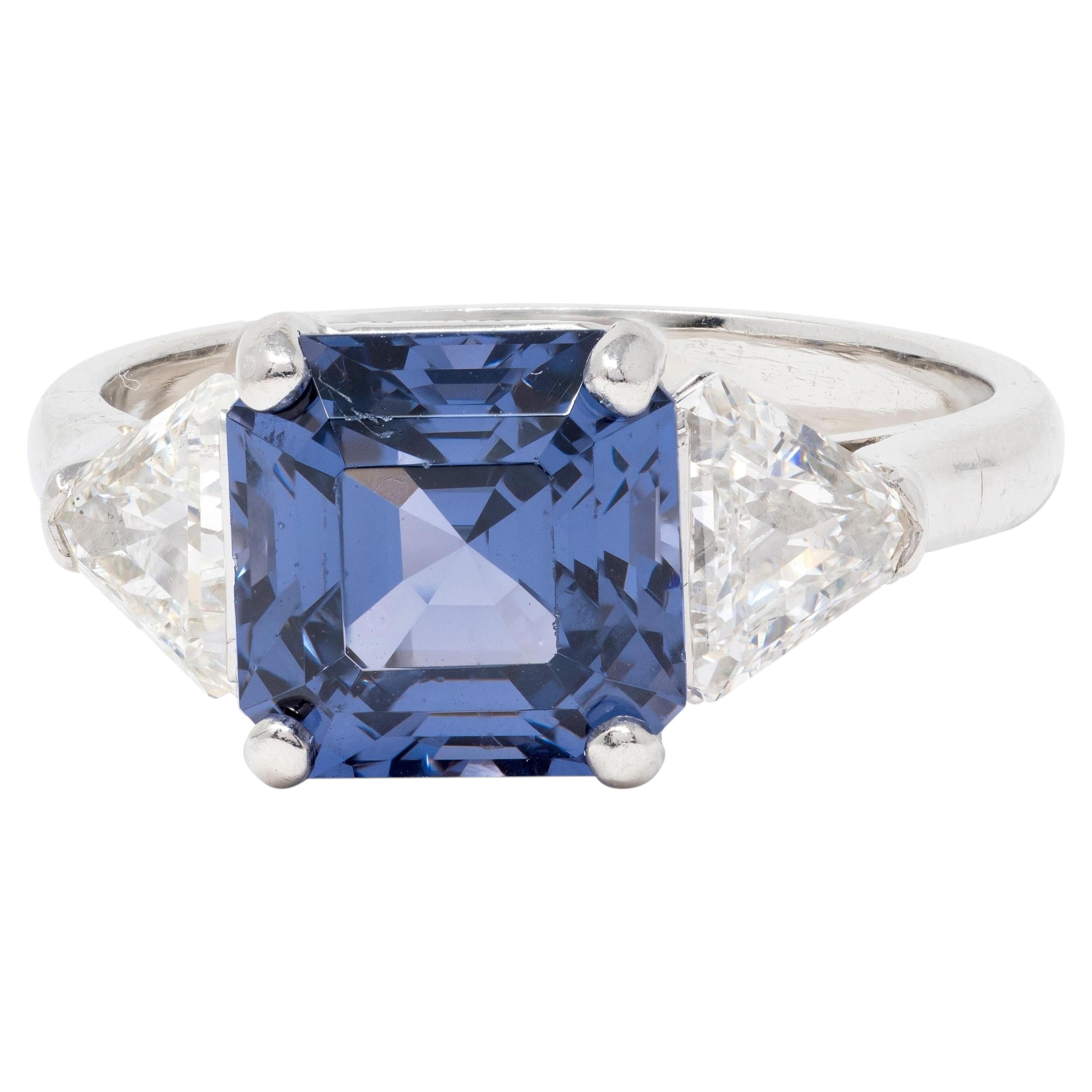 1980's Vintage 4.73 CTW Diamond Spinel Platinum Three Stone Ring For Sale