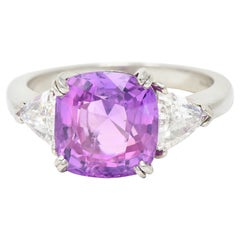 1980's Vintage 6.20 Carats Pink Sapphire Diamond Platinum Three Stone Ring