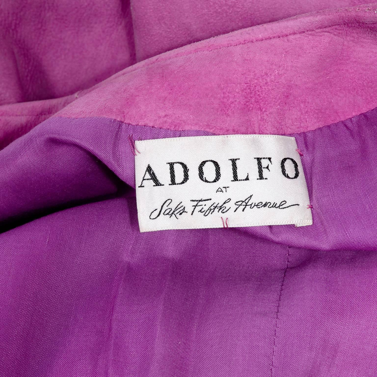Adolfo Vintage Pink Suede Dress or Coat Dress, 1980s  6