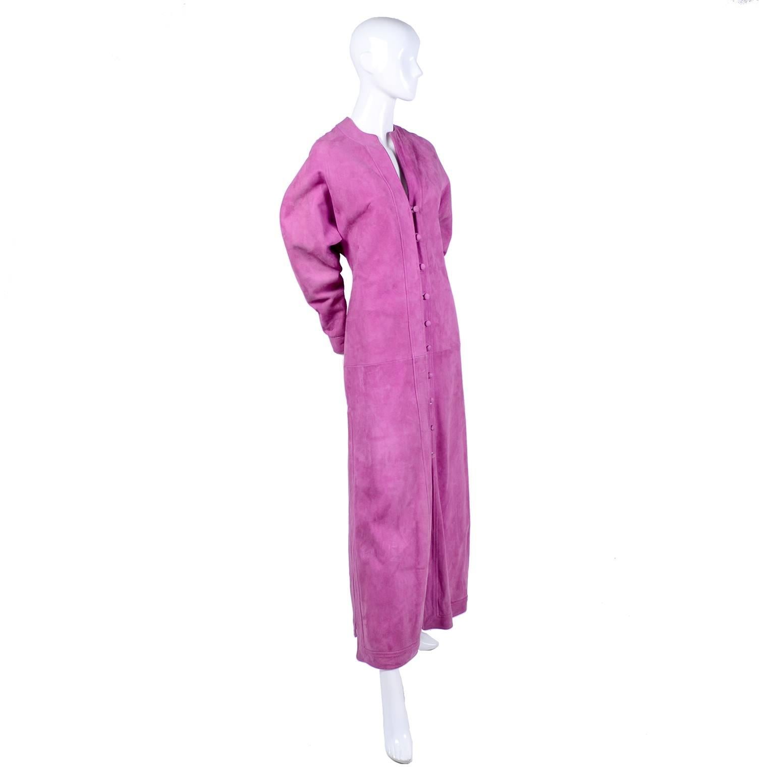 Adolfo Vintage Pink Suede Dress or Coat Dress, 1980s  7