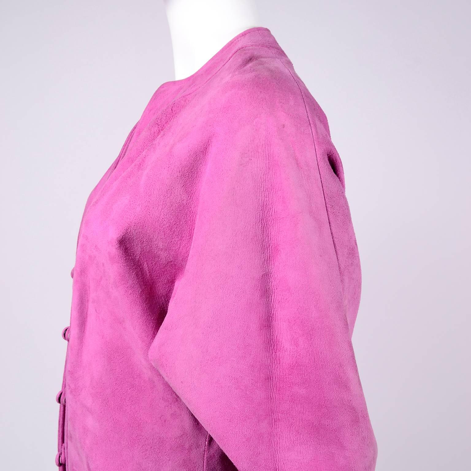 Adolfo Vintage Pink Suede Dress or Coat Dress, 1980s  In Excellent Condition In Portland, OR