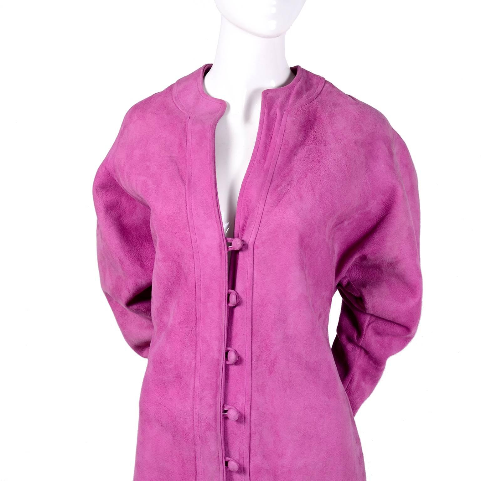 Women's Adolfo Vintage Pink Suede Dress or Coat Dress, 1980s 