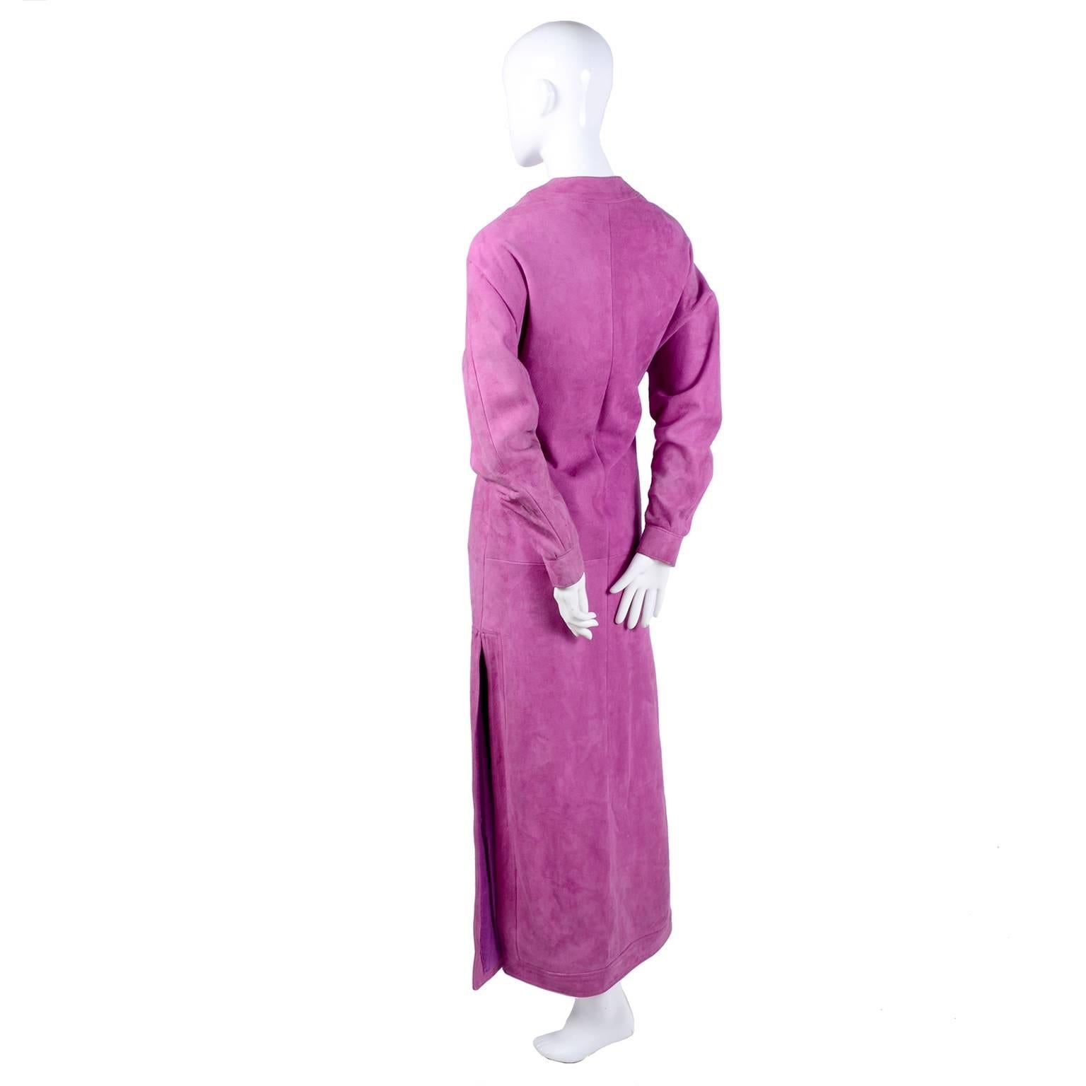 Adolfo Vintage Pink Suede Dress or Coat Dress, 1980s  4