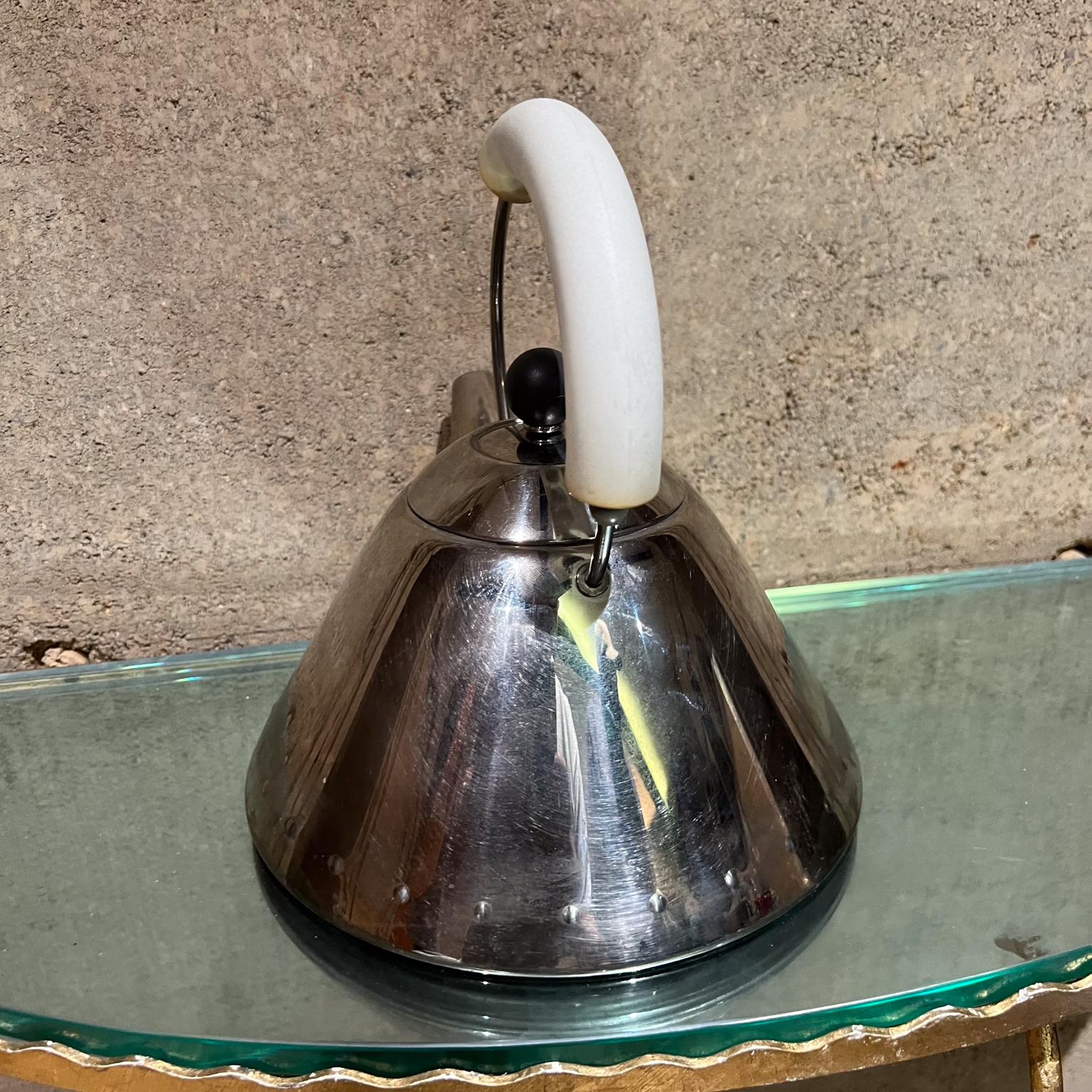 Stainless Steel 1980s Vintage Alessi Tea Kettle Stainless and White Italy For Sale
