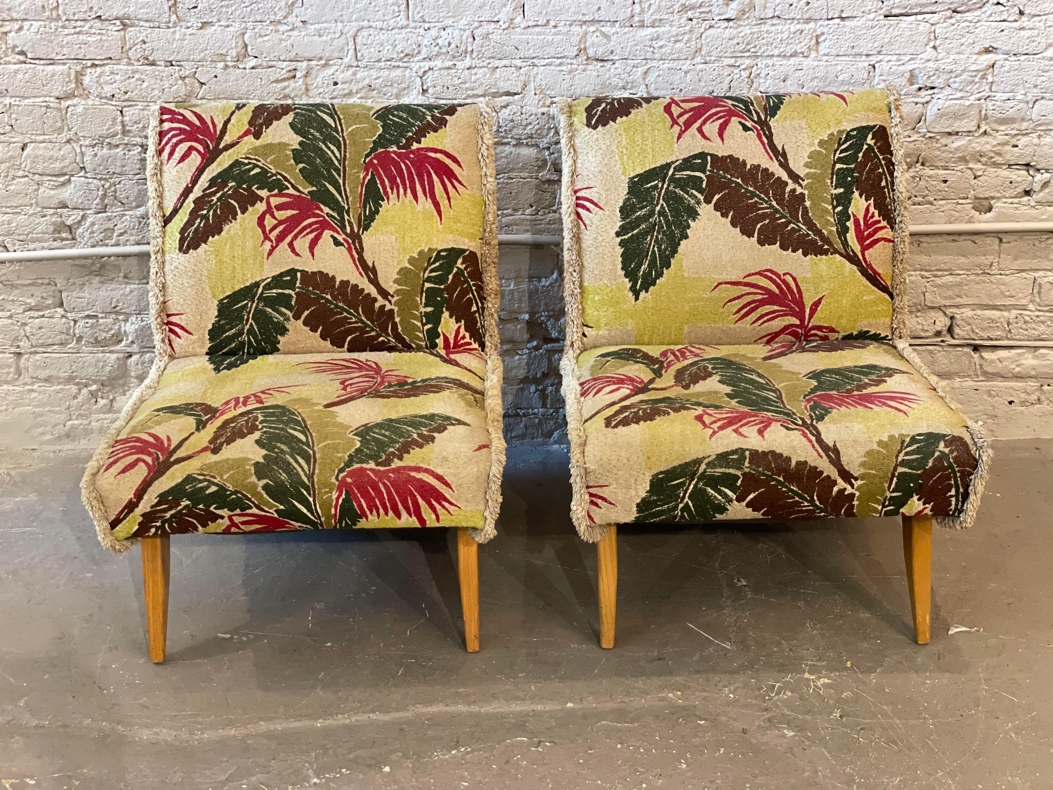 1980s Vintage Armless Lounge Chairs, a Pair In Fair Condition In Chicago, IL