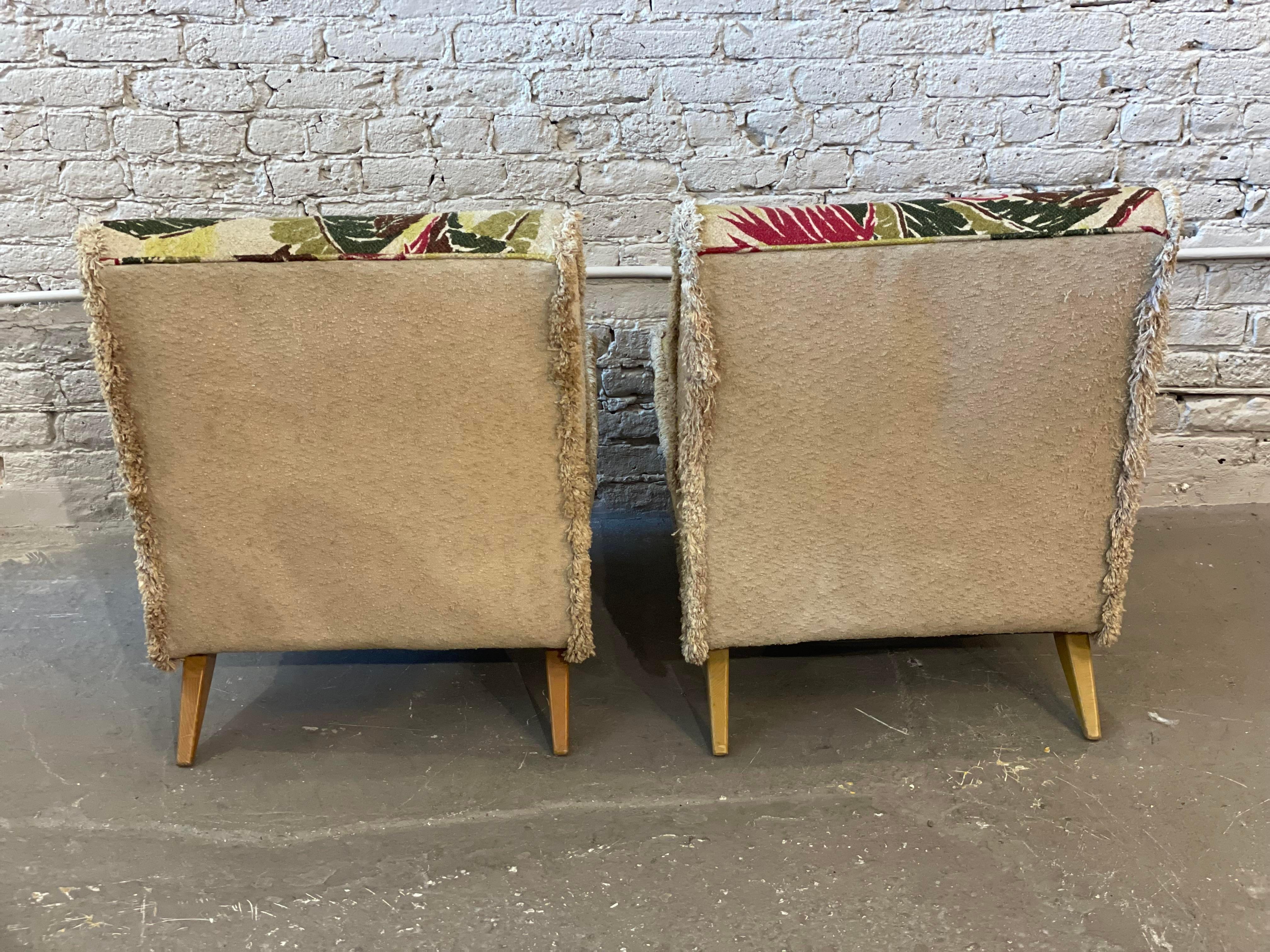 Fabric 1980s Vintage Armless Lounge Chairs, a Pair