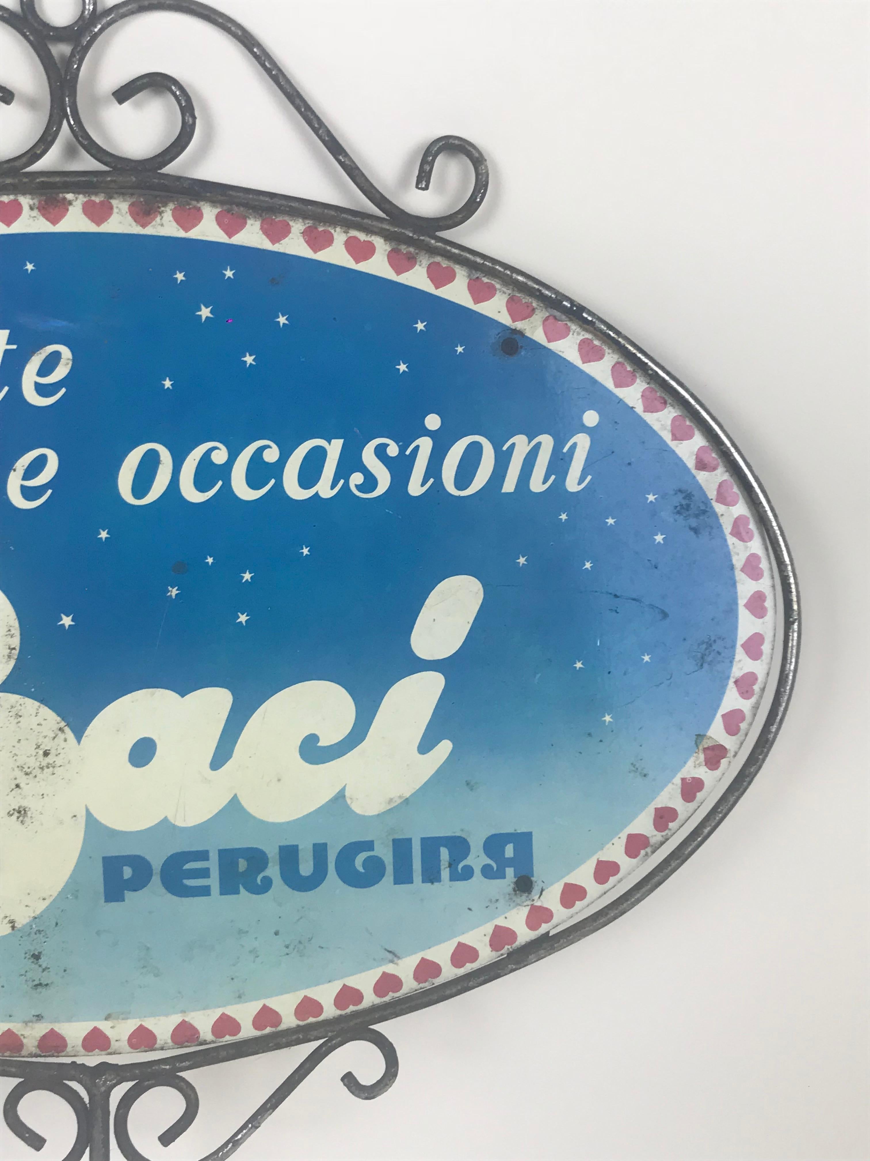 Late 20th Century 1980s Vintage Baci Perugina Screen Printed Double-Sided Oval Sign