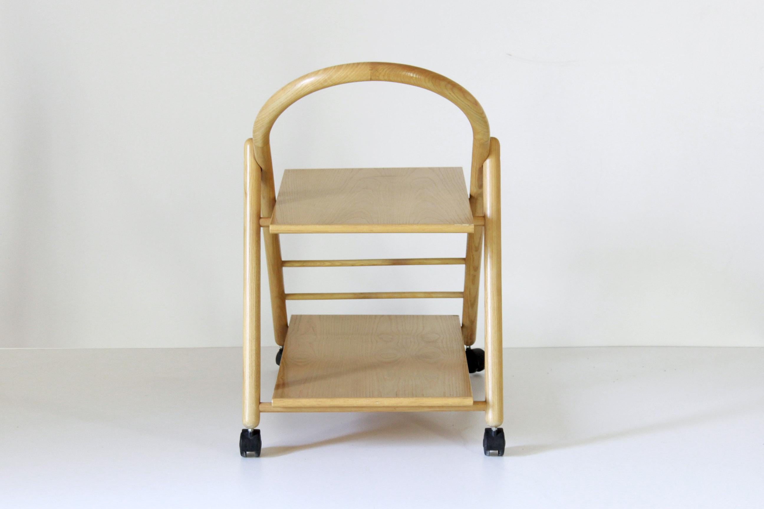 Late 20th Century Vintage Bar Cart with Solid Wood Structure and Wheels, Italy 1980s For Sale