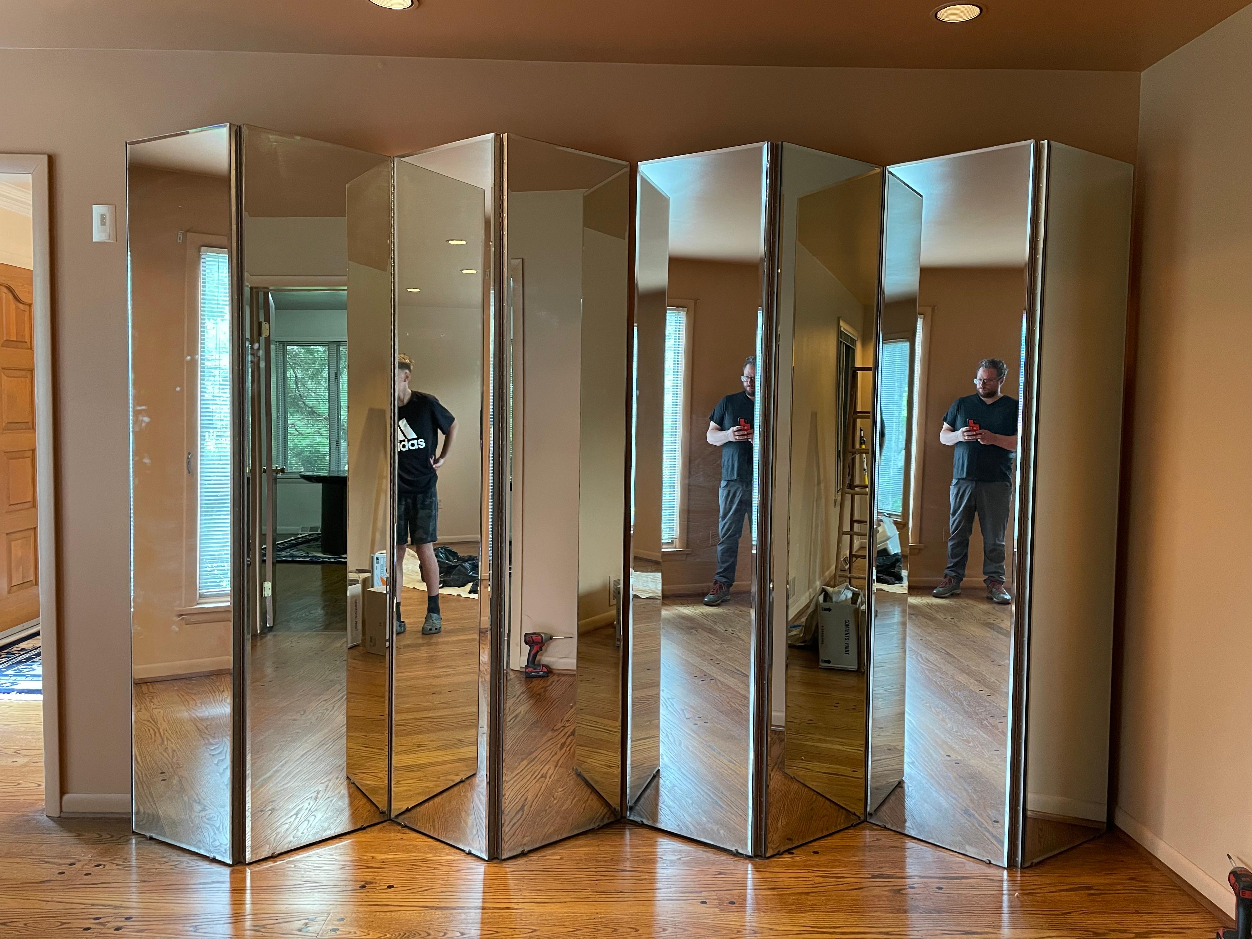 Post-Modern 1980s Vintage Beveled Hinged Mirror Room Divider  