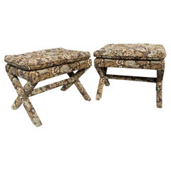 1980s Vintage Billy Baldwin Style X Benches Seating Ottomans- a Pair