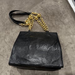 1980s Vintage Black Leather and Costume Jewelry Chain Italian Shoulder Bag