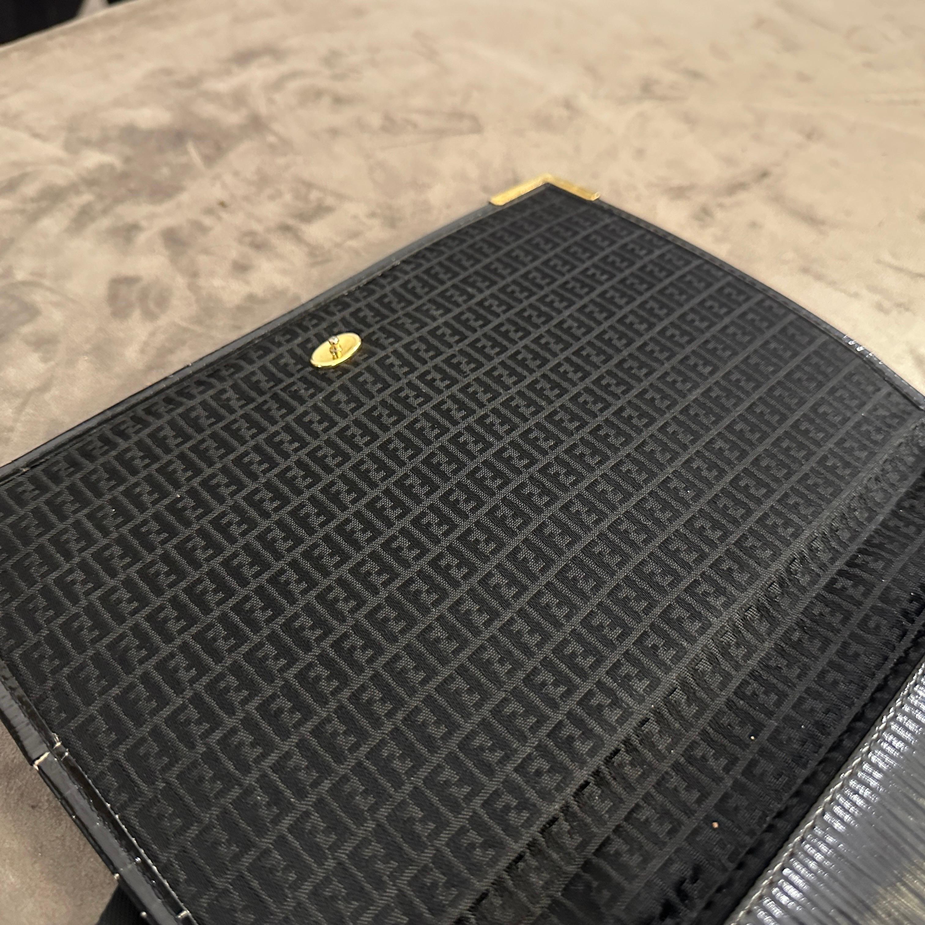 1980s Vintage Black on Black Monogram Clutch Bag by Fendi For Sale 6