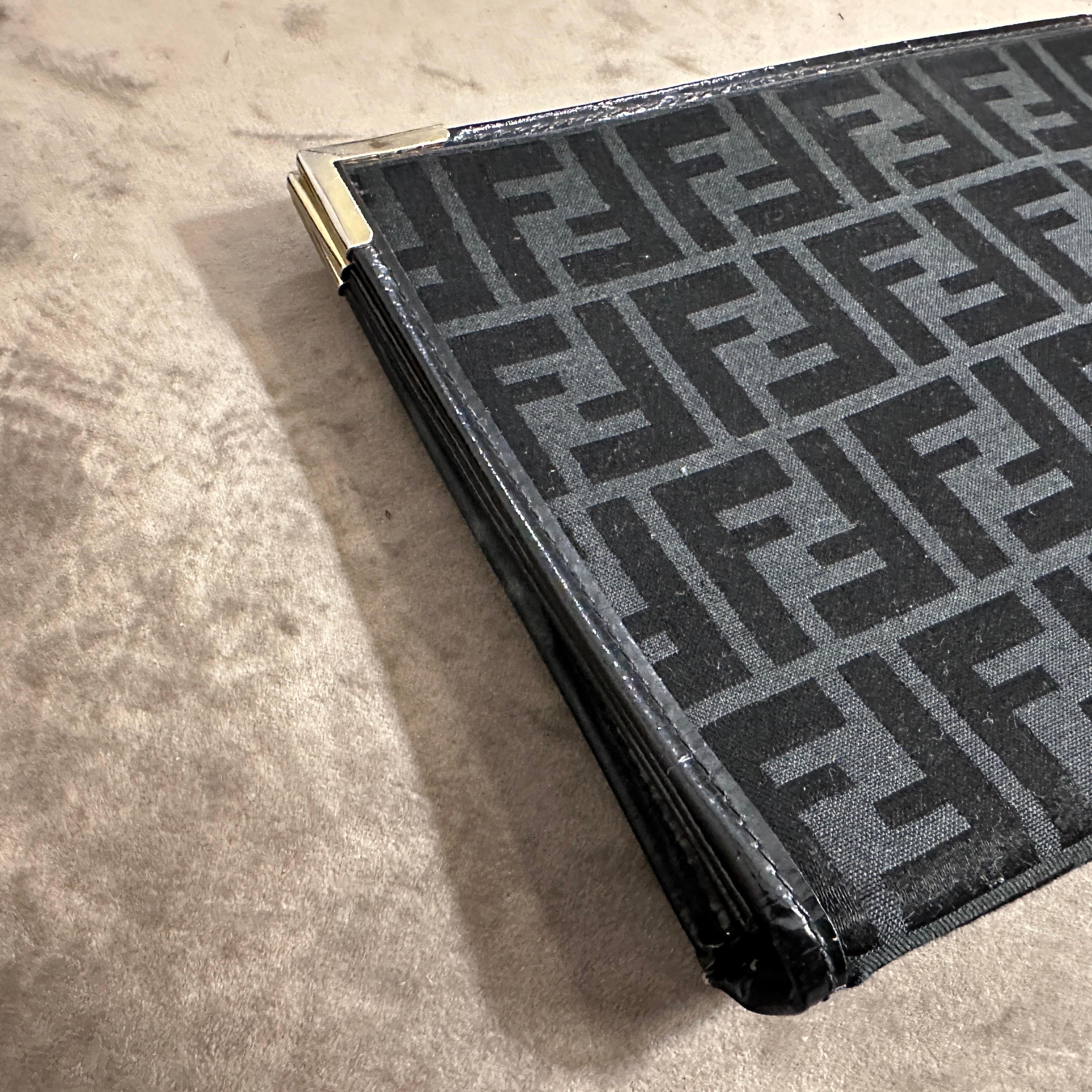 1980s Vintage Black on Black Monogram Clutch Bag by Fendi For Sale 8