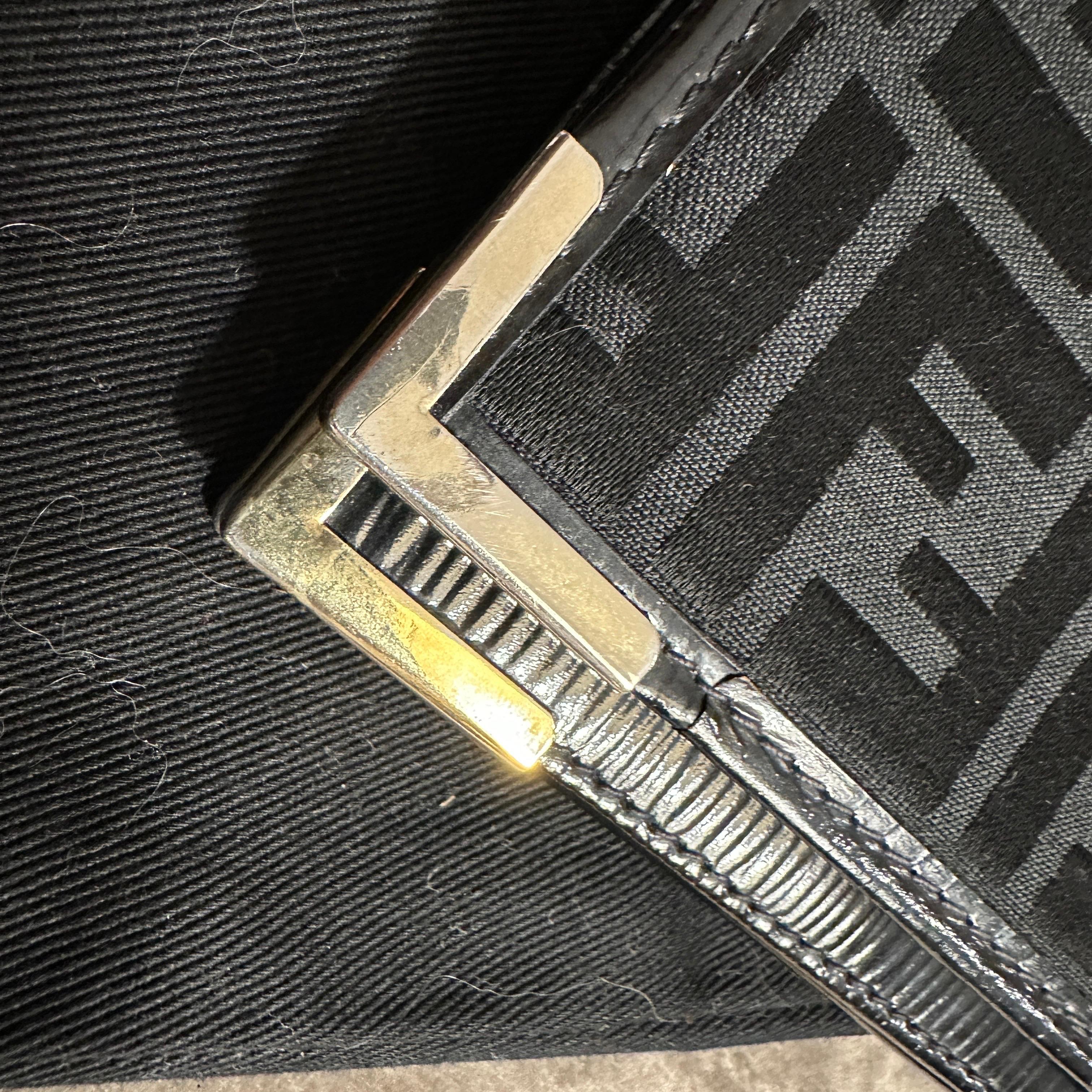 Women's or Men's 1980s Vintage Black on Black Monogram Clutch Bag by Fendi For Sale