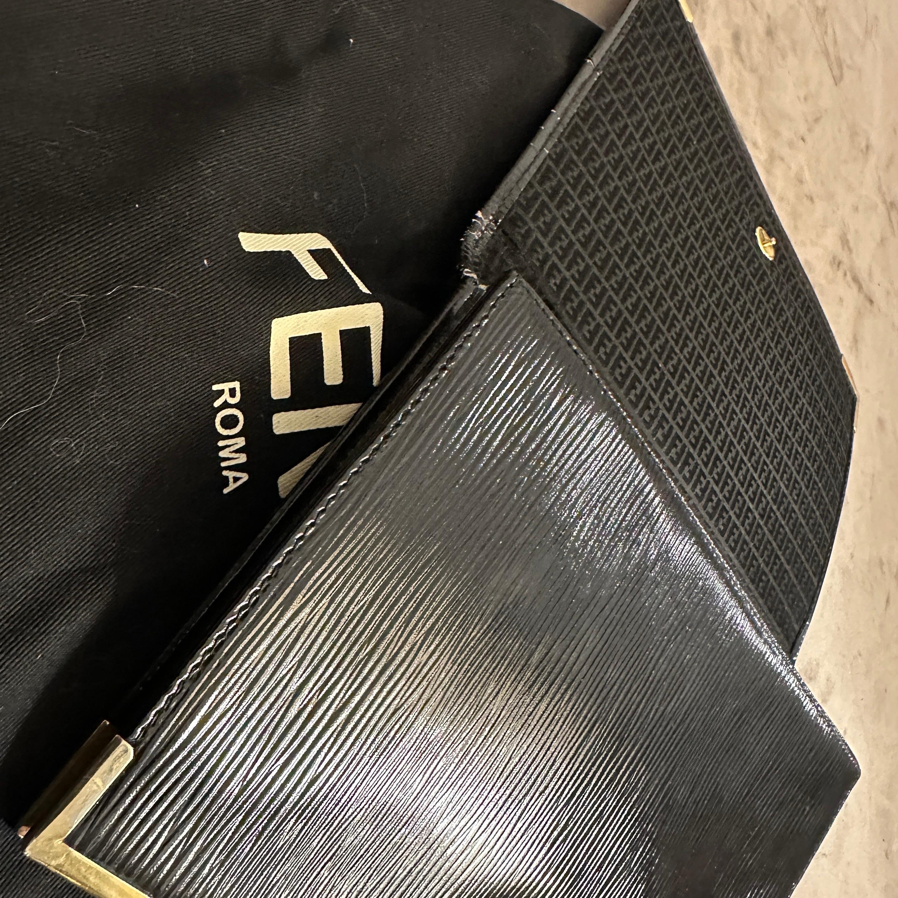 1980s Vintage Black on Black Monogram Clutch Bag by Fendi For Sale 2