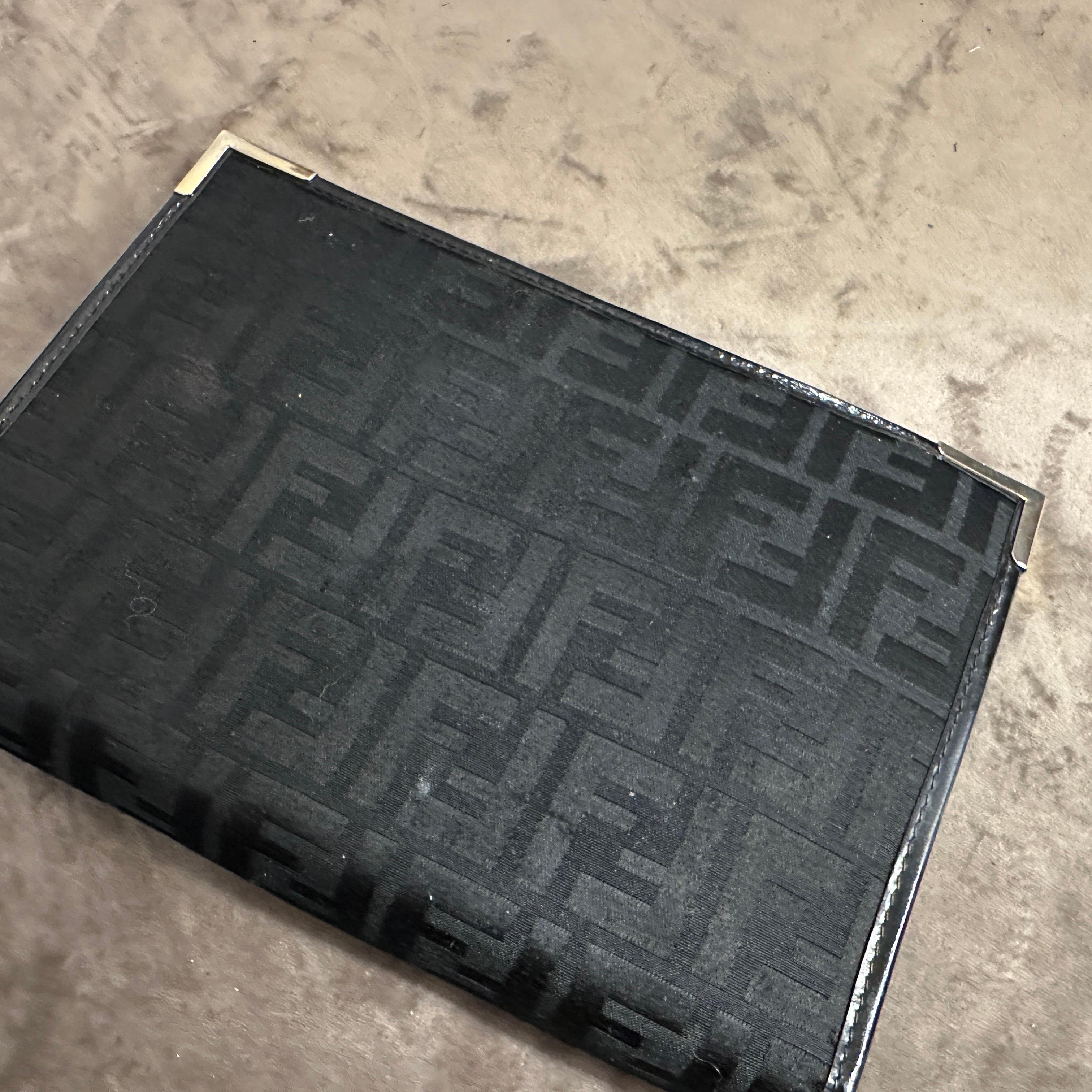1980s Vintage Black on Black Monogram Clutch Bag by Fendi For Sale 4