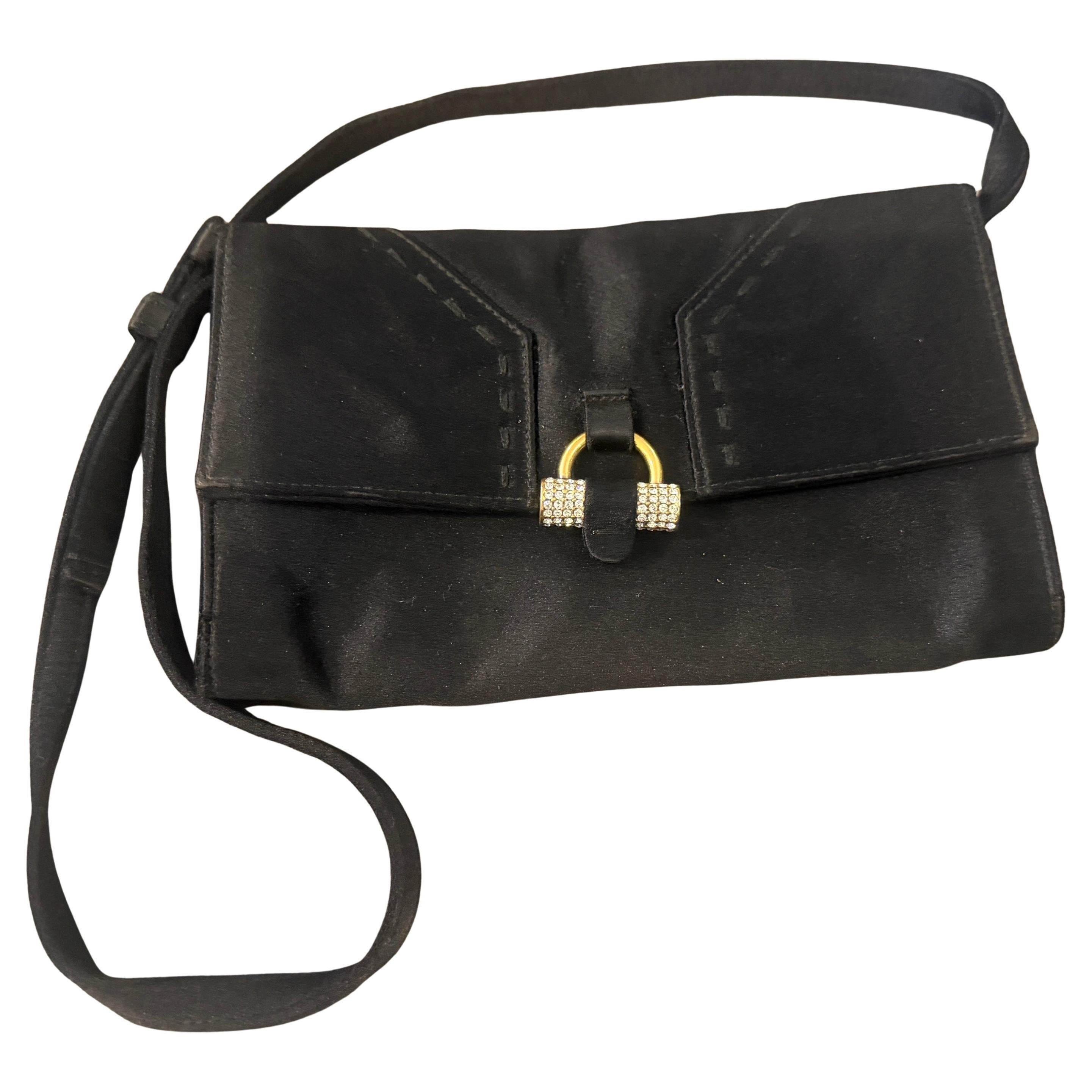 1980s Vintage Black Satin Evening Jewel Bag by Yves Saint Laurent