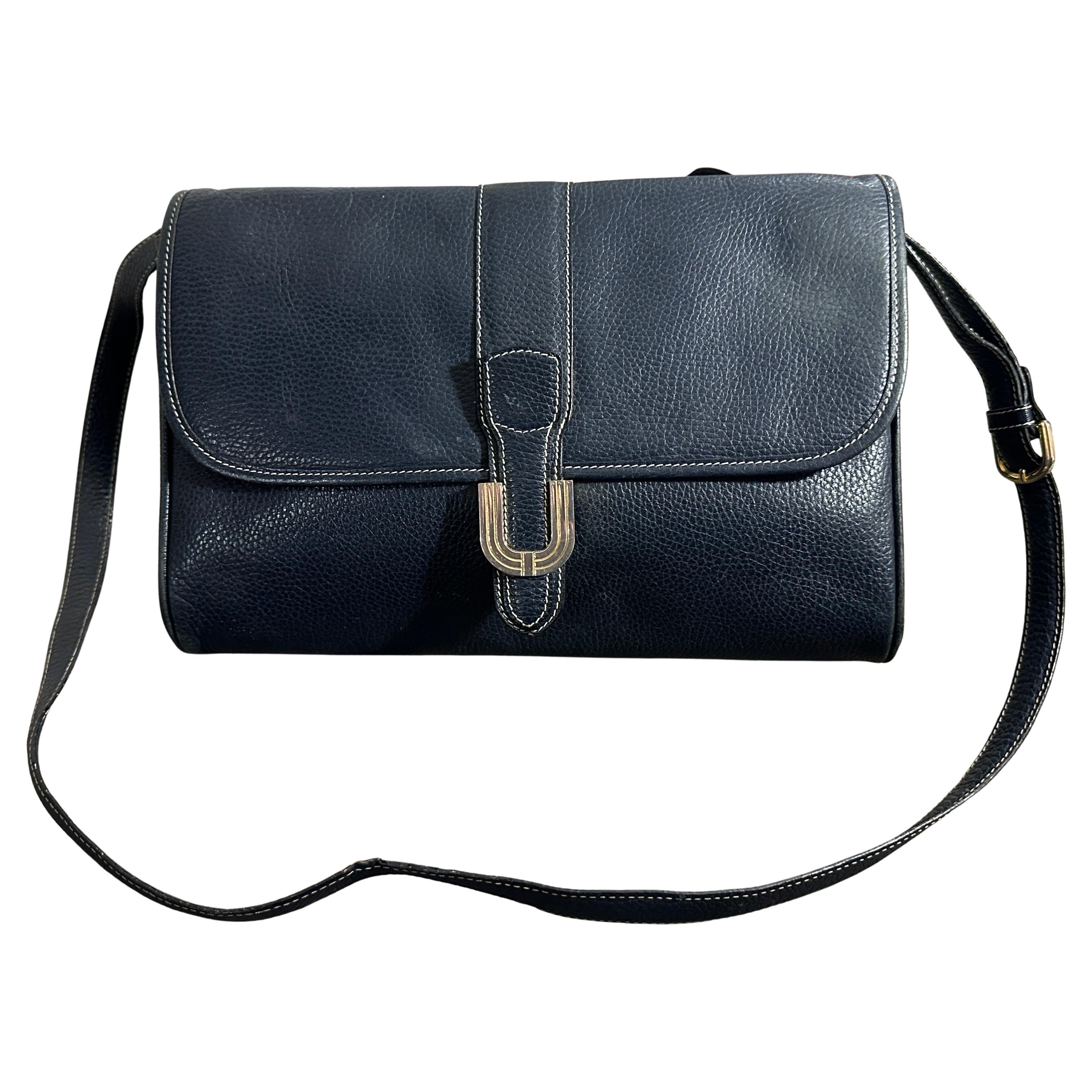 Sac à bandoulière en cuir bleu vintage des années 1980 d'Emanuel Ungaro en vente