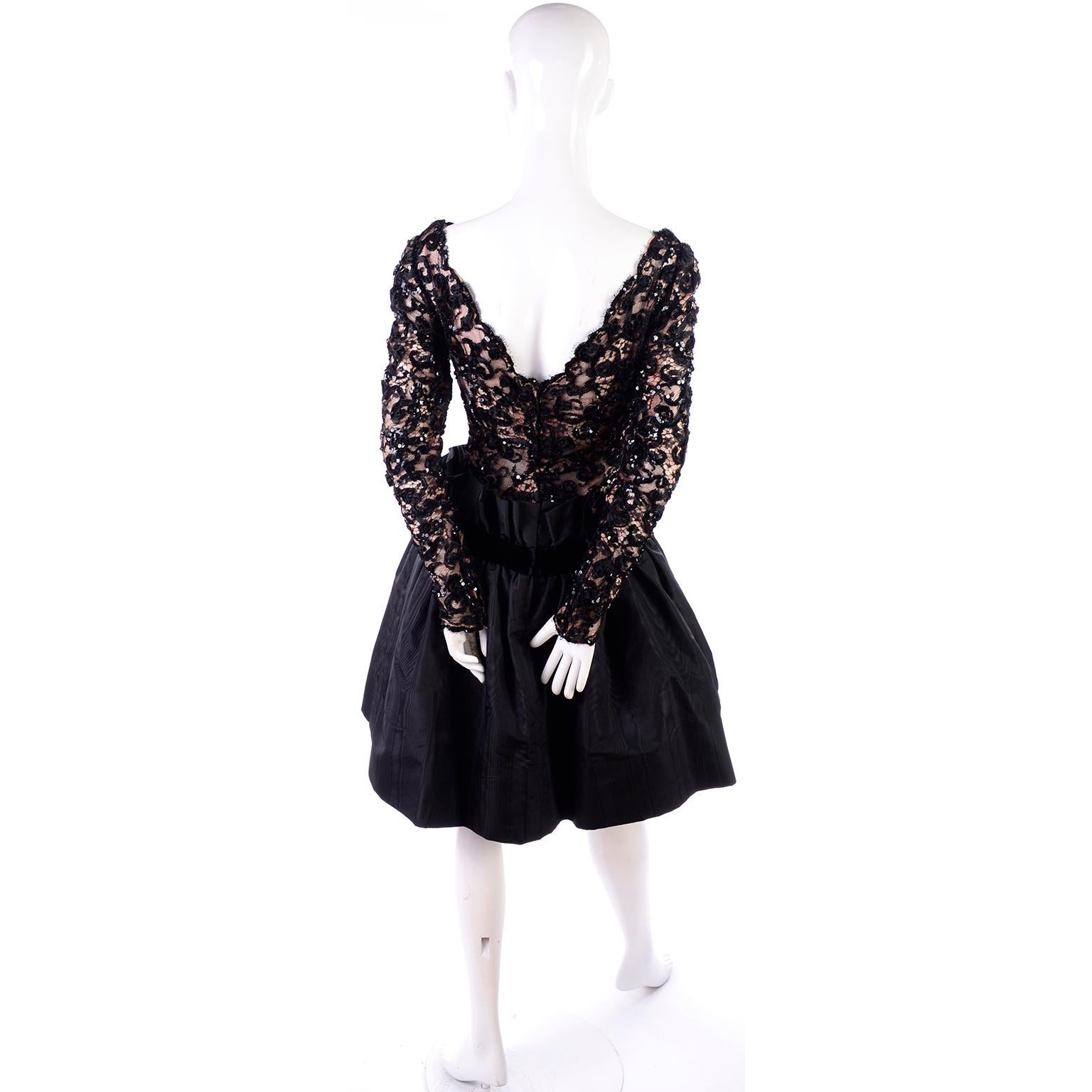1980s Vintage Bob Mackie Black Lace Illusion Dress w Paper Bag Waist 4