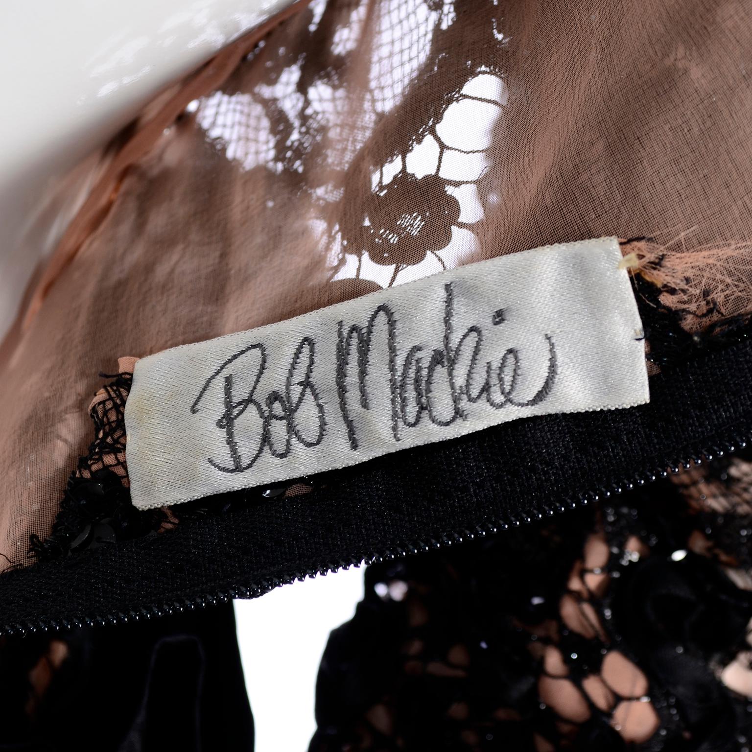 1980s Vintage Bob Mackie Black Lace Illusion Dress w Paper Bag Waist 5