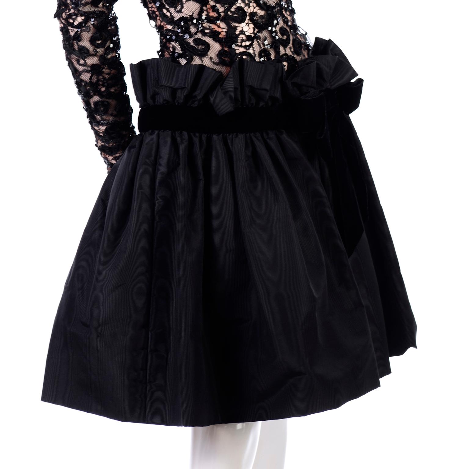 Women's 1980s Vintage Bob Mackie Black Lace Illusion Dress w Paper Bag Waist