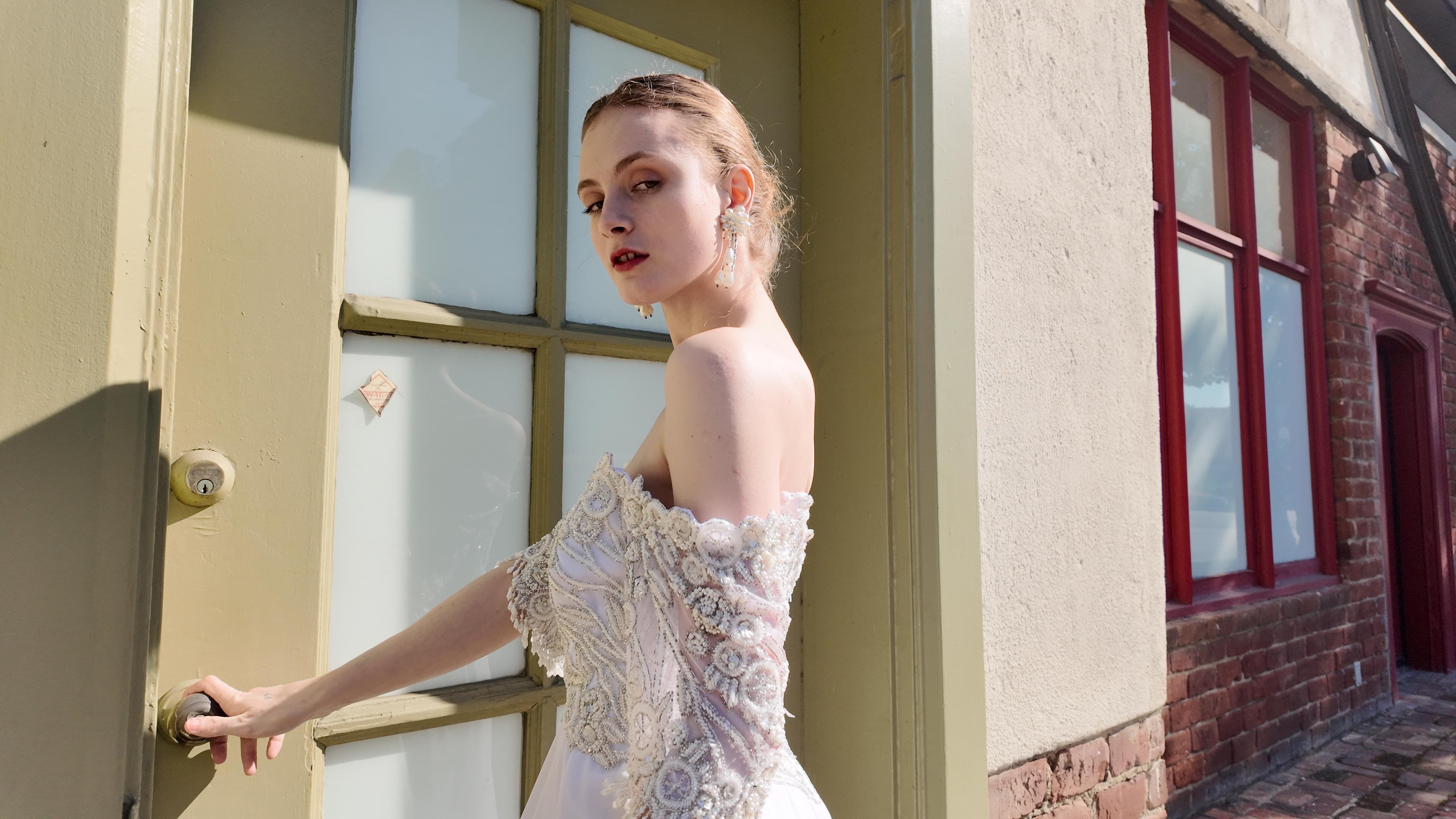 1980's Vintage Bob Mackie White Gown with White Beaded Bodice For Sale 6