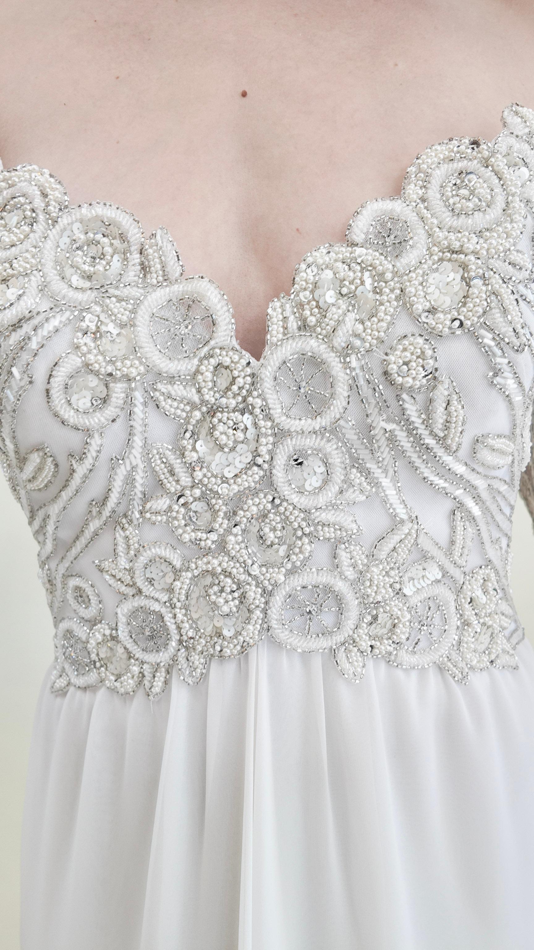 1980's Vintage Bob Mackie White Gown with White Beaded Bodice For Sale 3