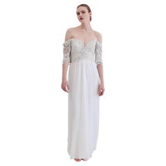 1980's Vintage Bob Mackie White Gown with White Beaded Bodice