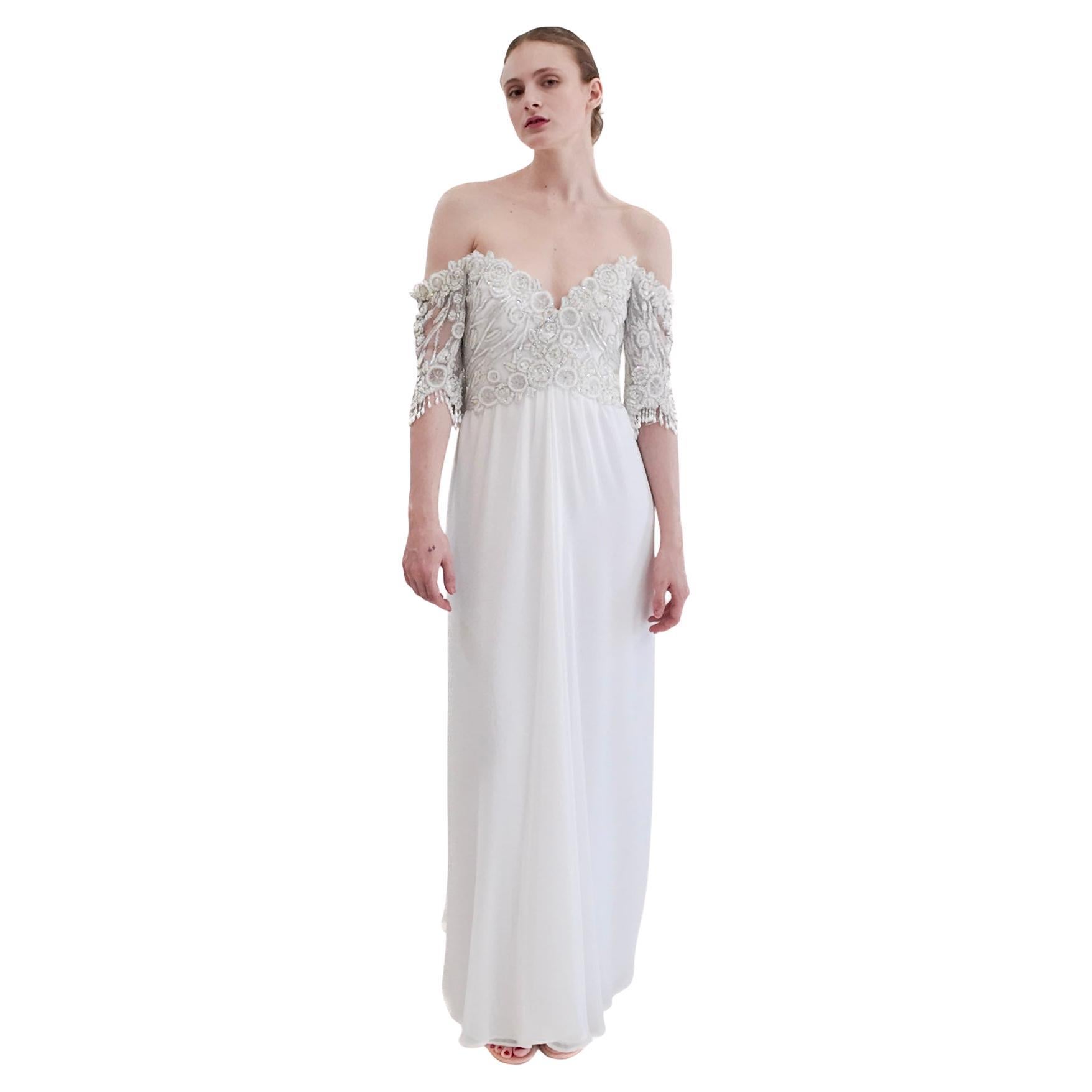 1980's Vintage Bob Mackie White Gown with White Beaded Bodice For Sale