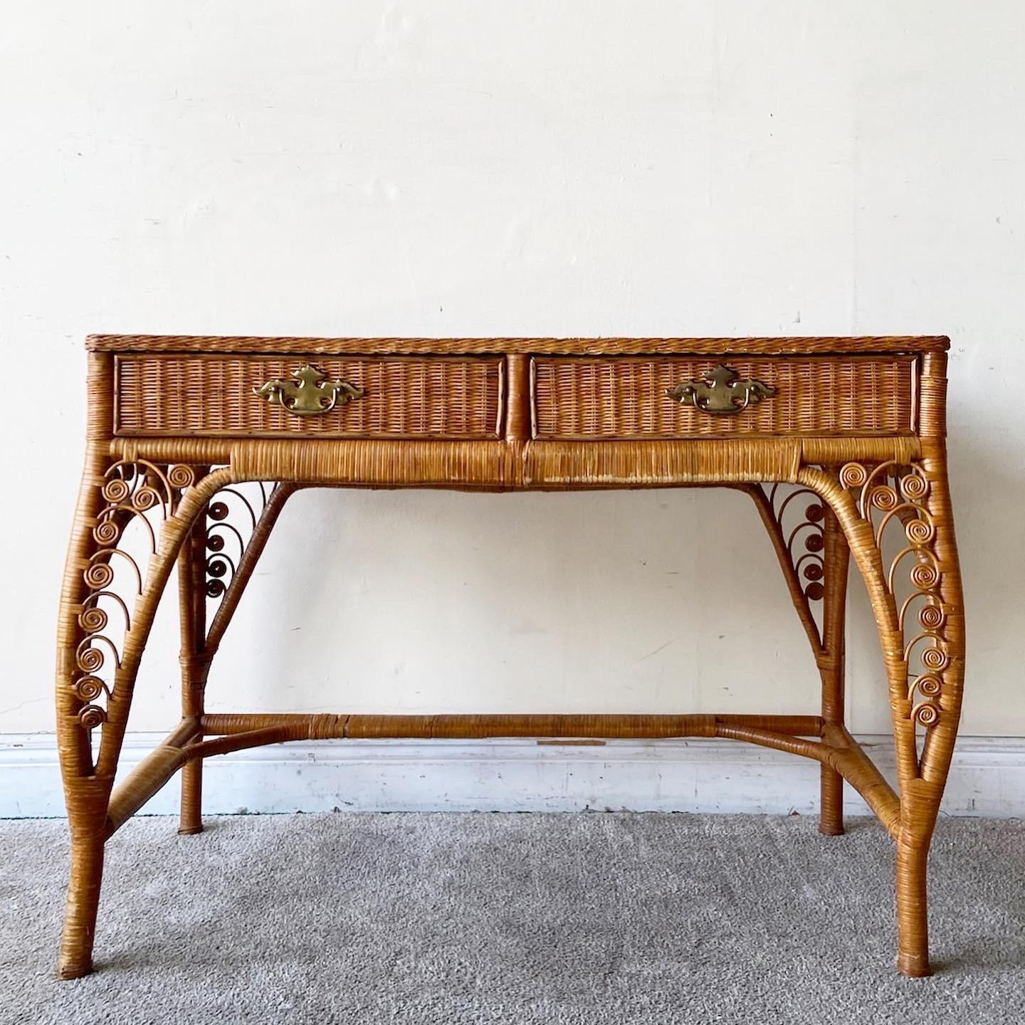 Late 20th Century 1980s, Vintage Boho Chic Wicker & Rattan Desk