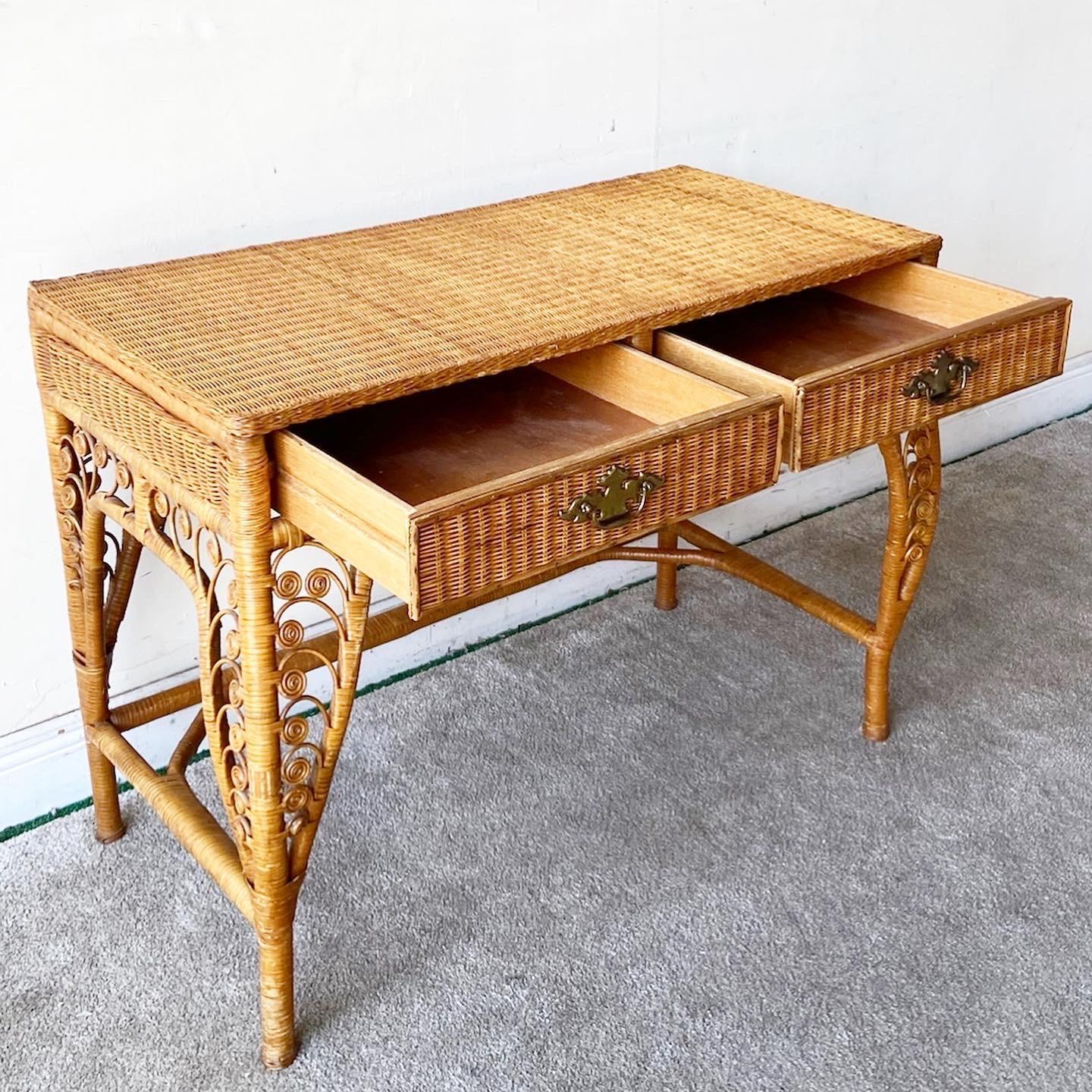 1980s, Vintage Boho Chic Wicker & Rattan Desk 1