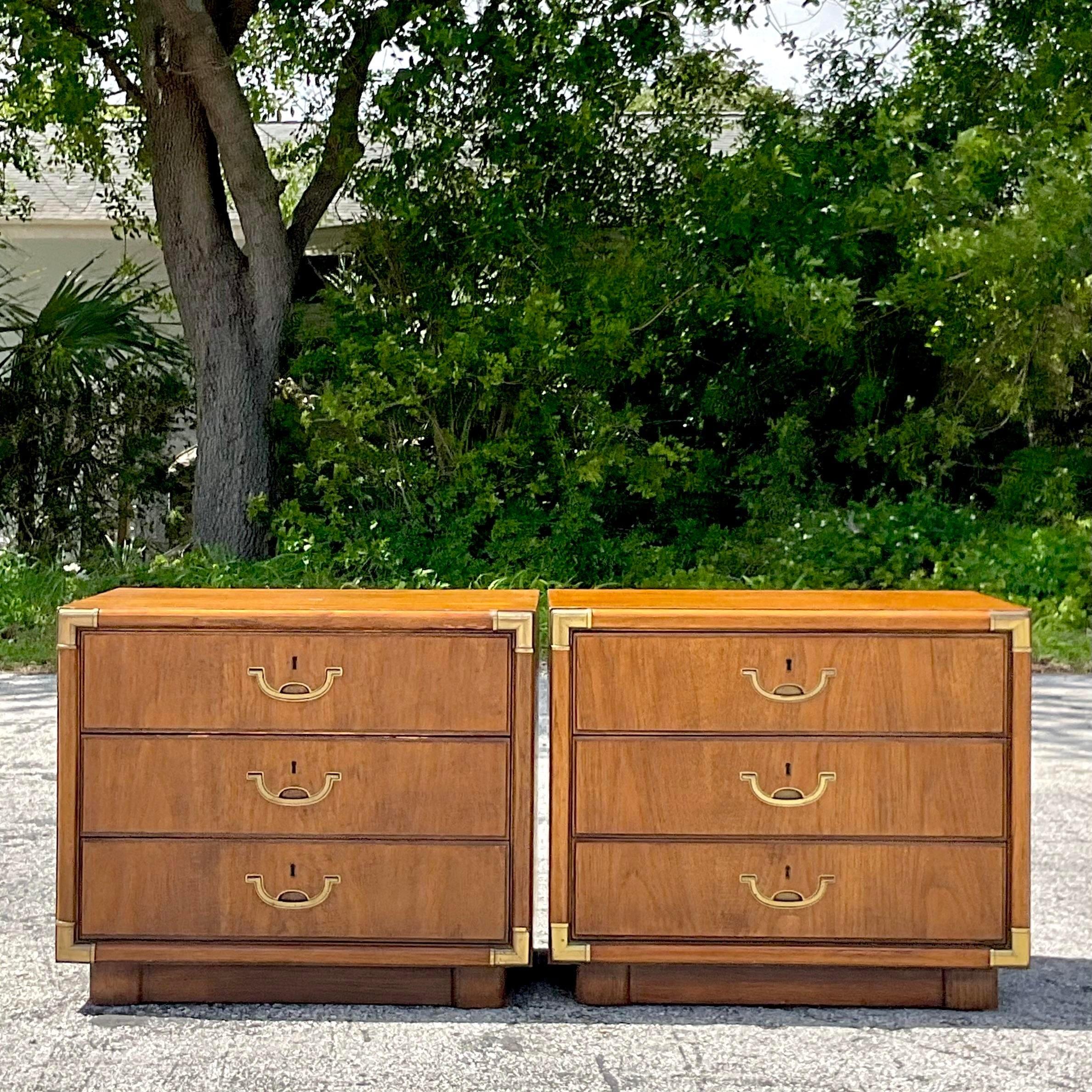 American 1980s Vintage Boho Drexel Campaign Nightstands - a Pair For Sale