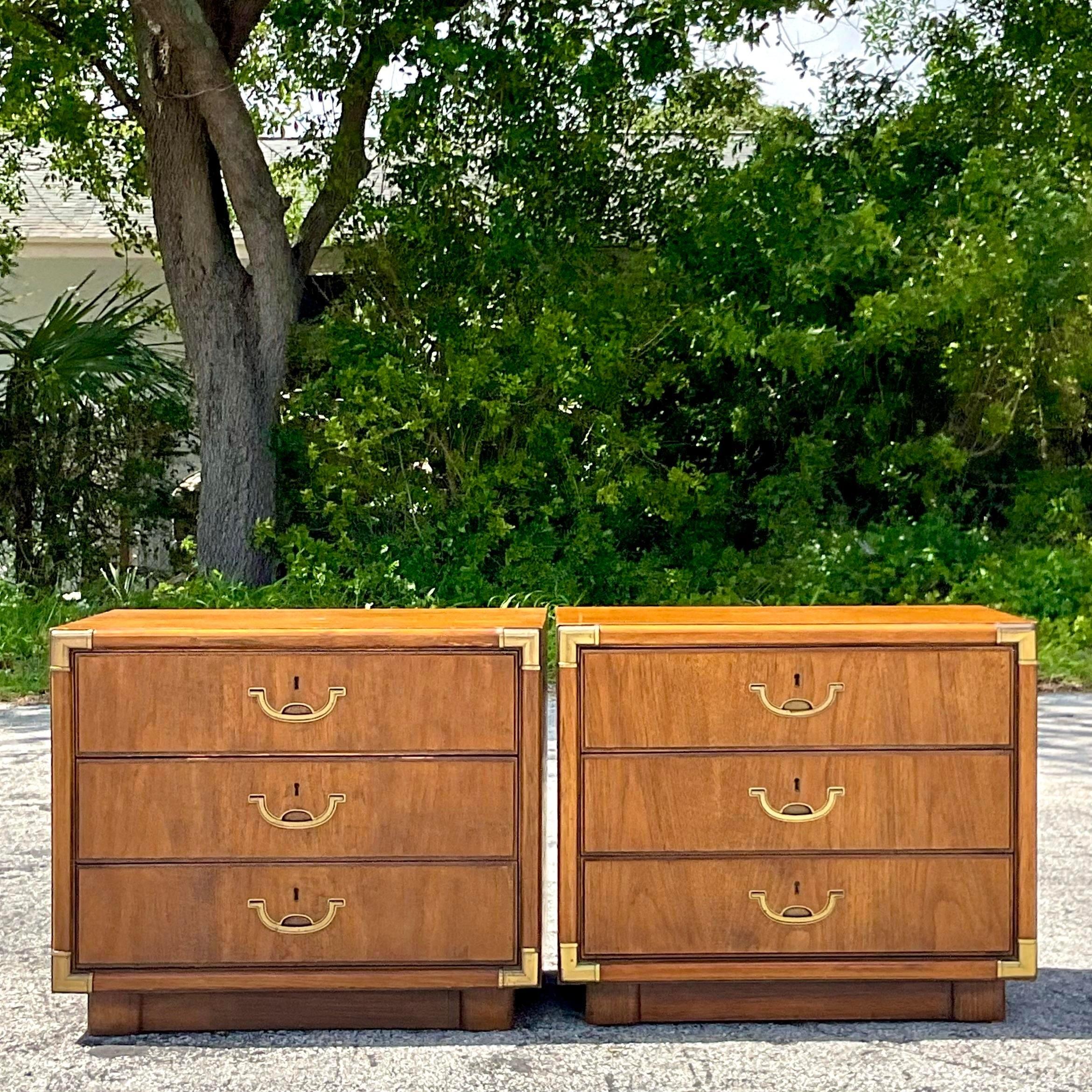 1980s Vintage Boho Drexel Campaign Nightstands - a Pair In Good Condition For Sale In west palm beach, FL