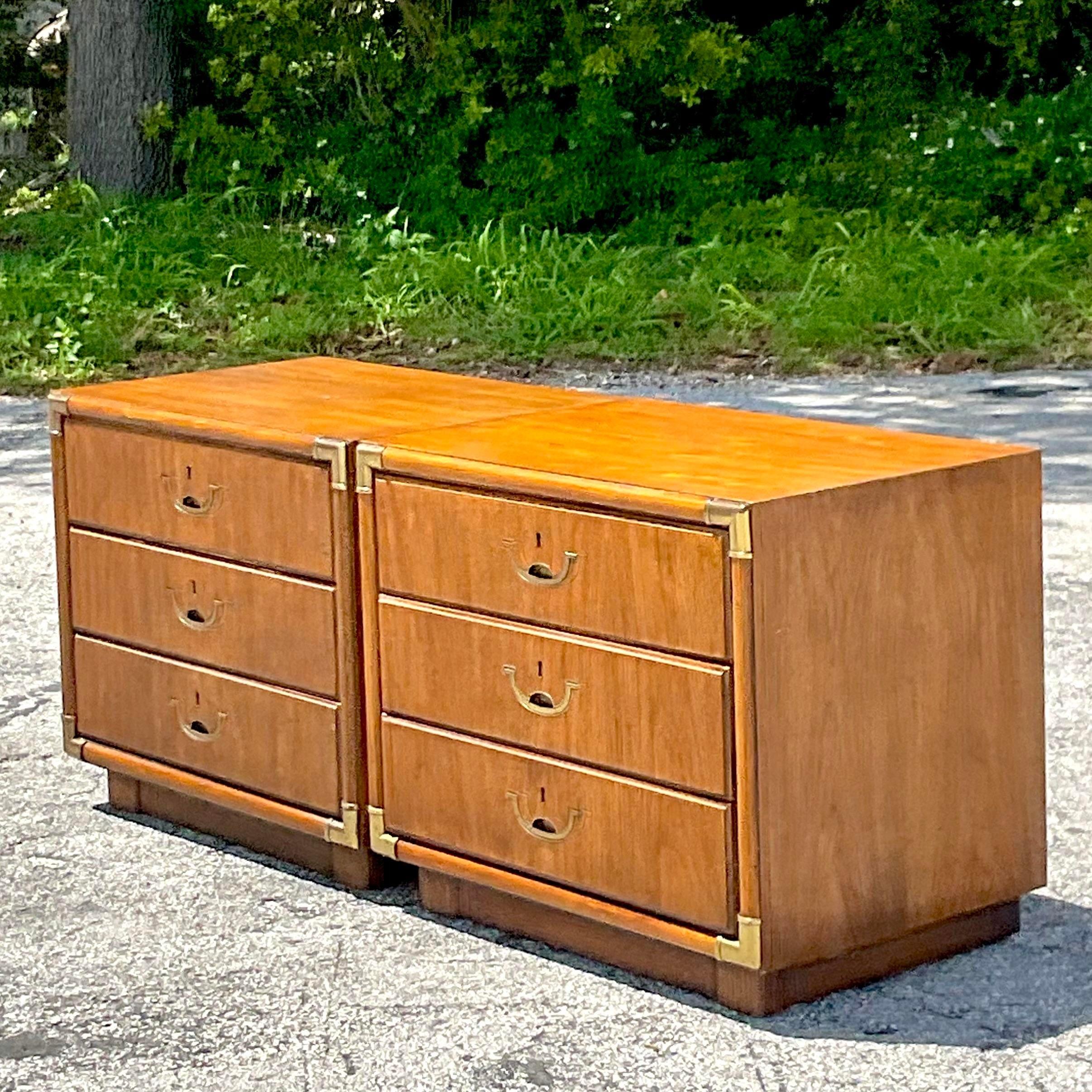 Late 20th Century 1980s Vintage Boho Drexel Campaign Nightstands - a Pair For Sale