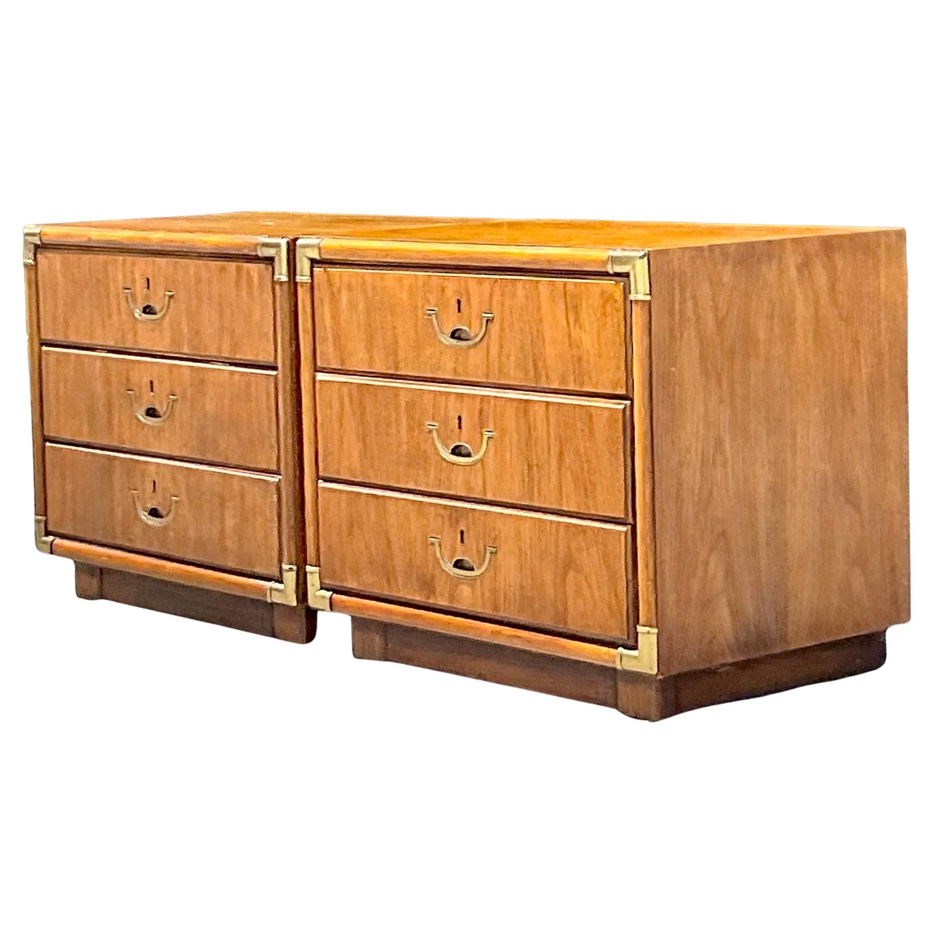 1980s Vintage Boho Drexel Campaign Nightstands - a Pair For Sale