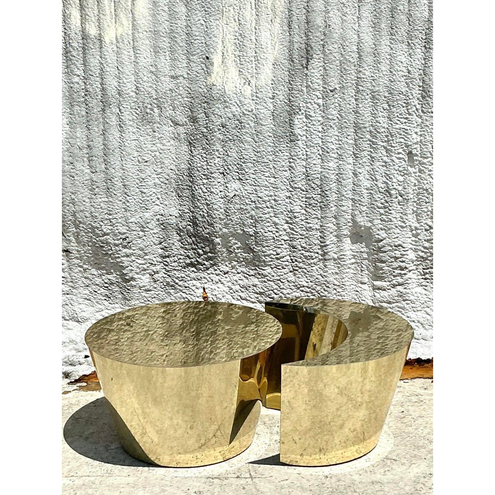 1980s Vintage Boho Laminate Floating Crescent Coffee Table For Sale 3