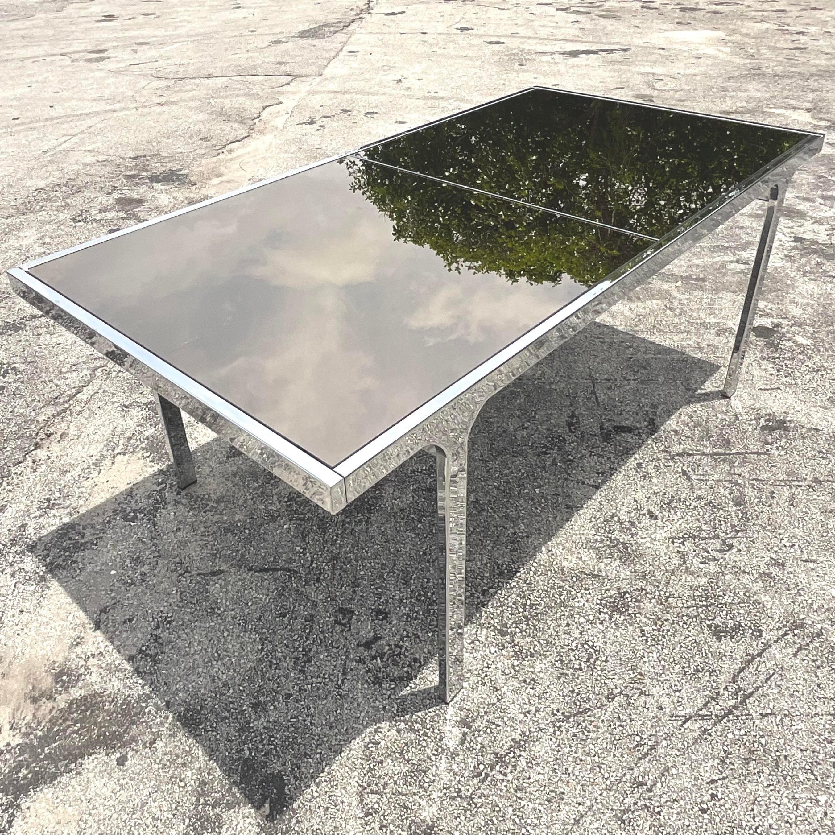 American 1980s Vintage Boho Signed Pierre Cardin Expandable Chrome Dining Table