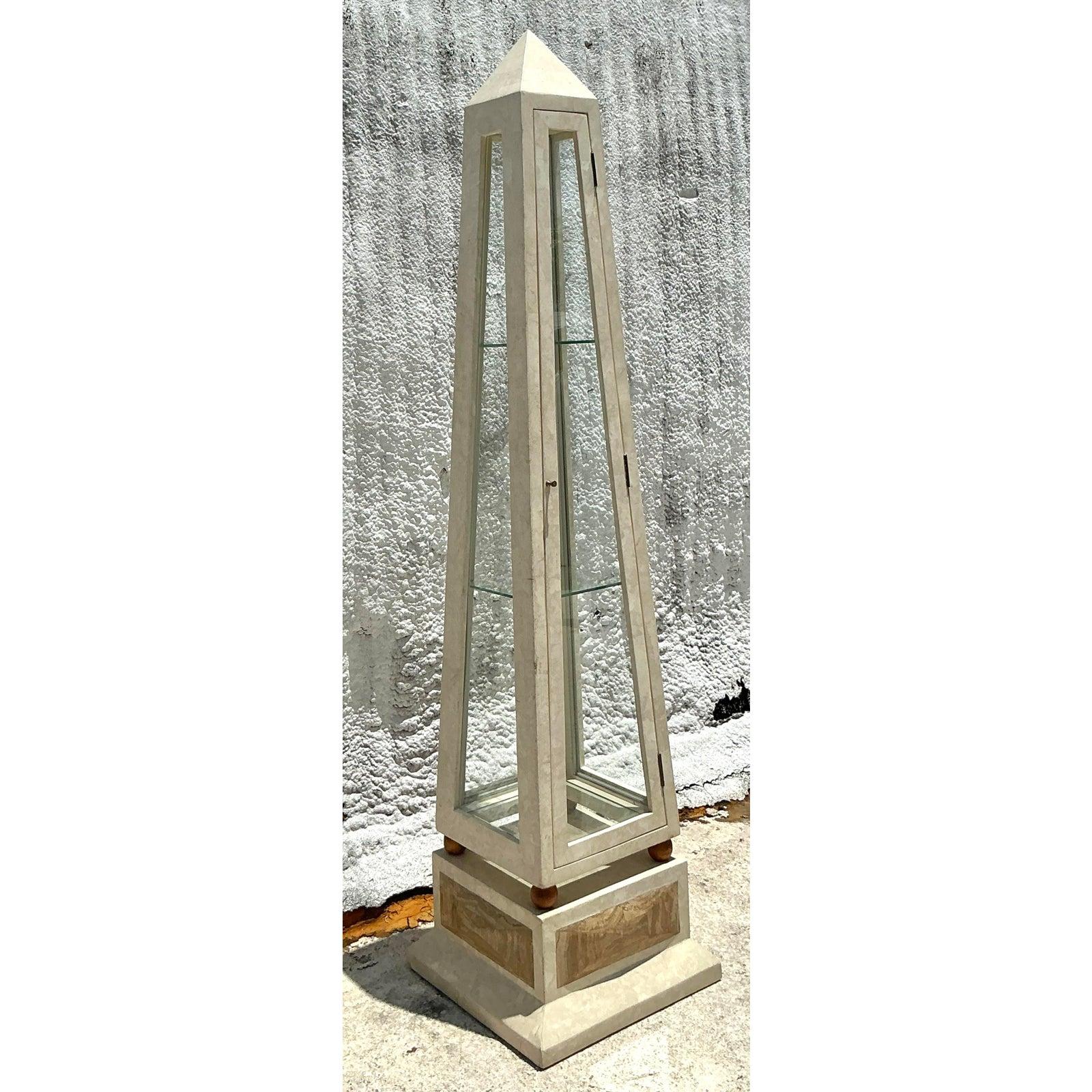 American 1980s Vintage Boho Tessellated Stone Obelisk Etagere For Sale