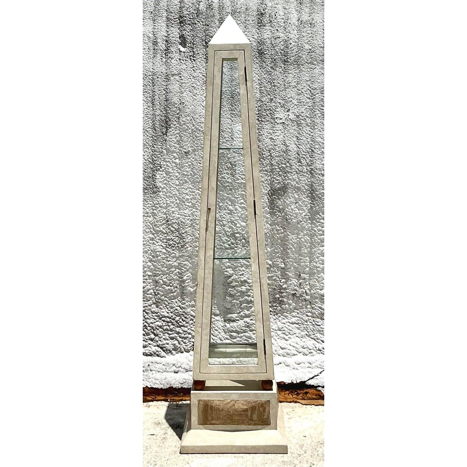Late 20th Century 1980s Vintage Boho Tessellated Stone Obelisk Etagere For Sale