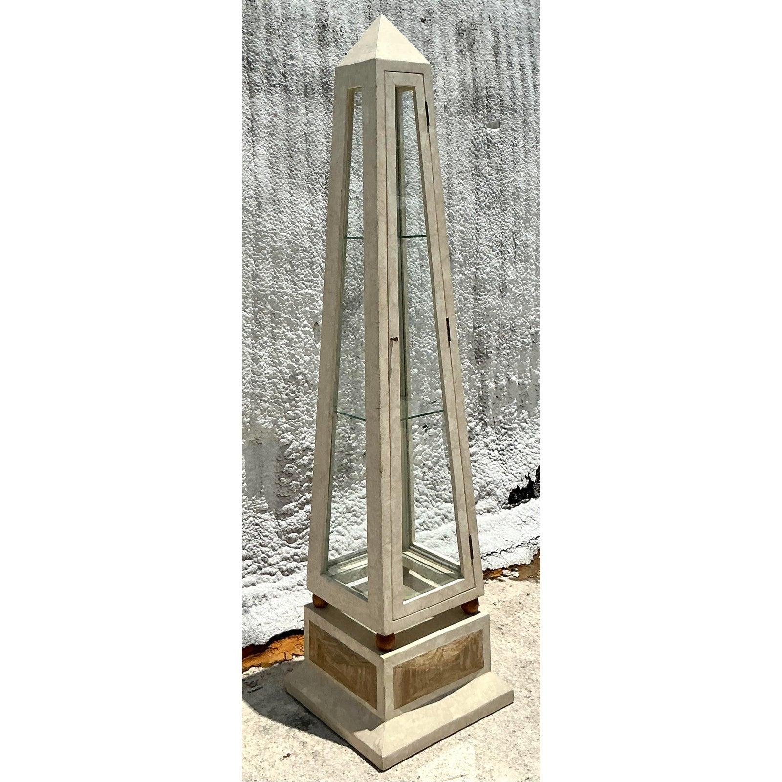 1980s Vintage Boho Tessellated Stone Obelisk Etagere For Sale 1